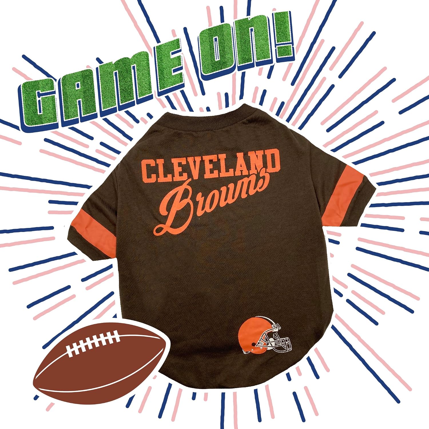 Pets First NFL Cleveland Browns Dog & Cat T-Shirt, Large. Football PET TEE Outfit with New & Updated Fashionable Stripe Design, Durable & Cute (CLE-4146-LG)