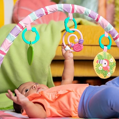 Miniatura 2 de Bright Starts Pink Palms Tiki-Toy Bar Baby Activity Gym & Tummy Time Mat con barra de juguetes y 3 juguetes, recién nacido a 3 años