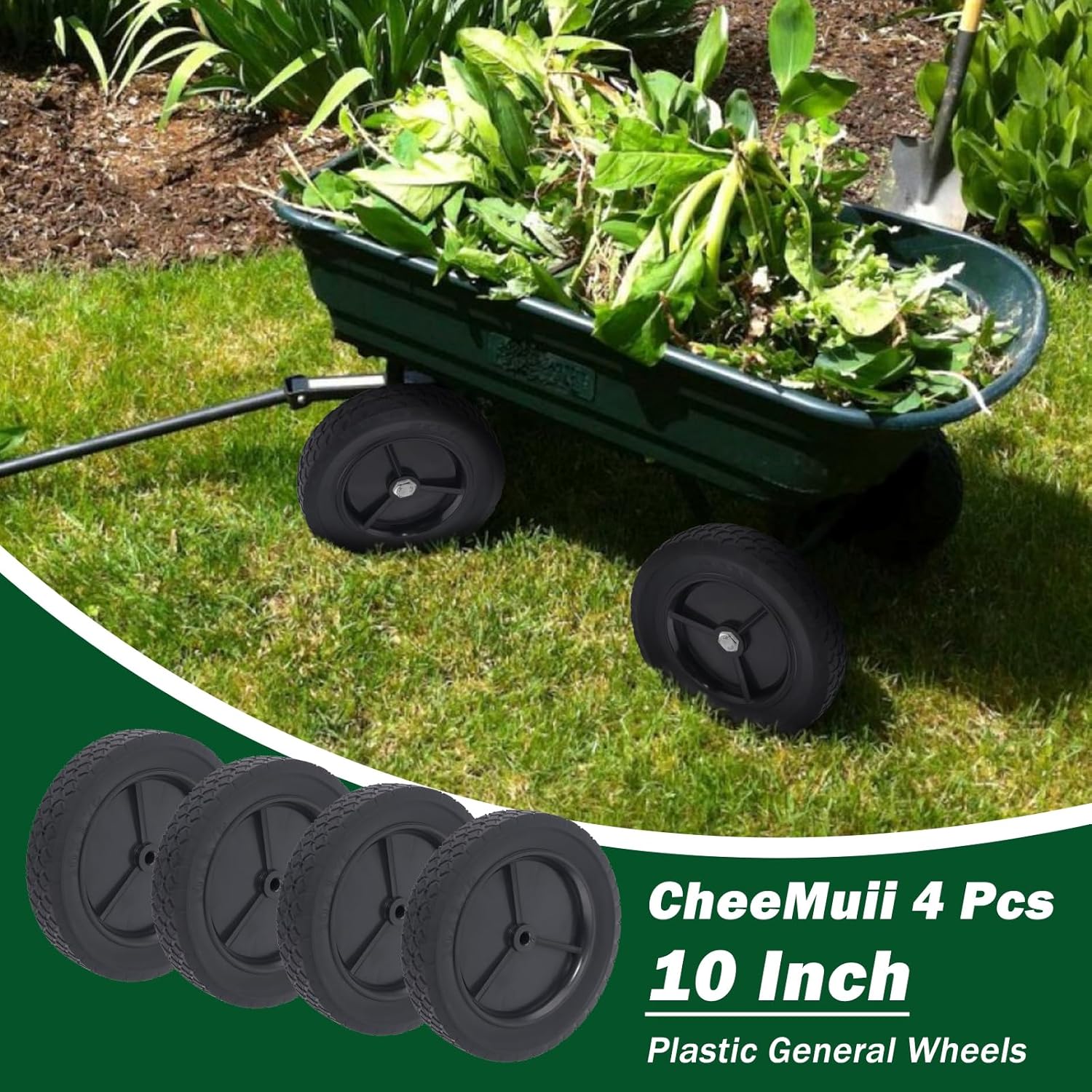 CheeMuii 4 Pcs 10 Inch Lawn Mower Wheels 10" Black General Wheels Replace for Oregon 72-110 Compatible with Craftsman/AYP/MTD Push Lawnmower, Hand Truck, BBQ Grill Wheel, etc