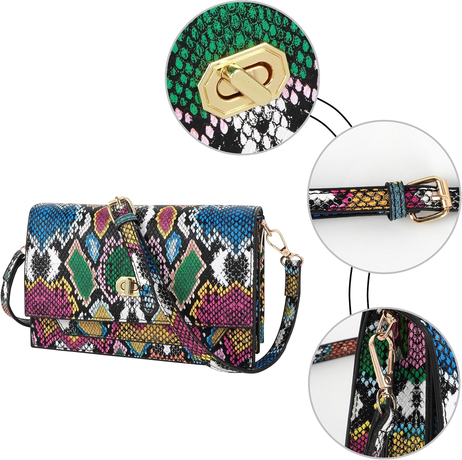 CLARA Women Fashion Snakeskin Pattern Clutch Handbag Envelope Bag Chain Shoulder Bag Evening Party Bag - Image 3