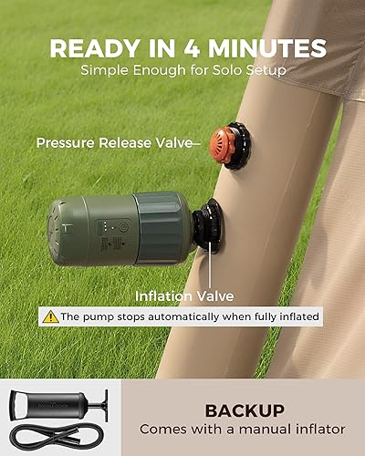 Miniatura 2 de Tiendas inflables para acampar de 2 a 4 personas, tienda de campaña fácil de instalar con bomba automática y manual, tienda de campaña impermeable