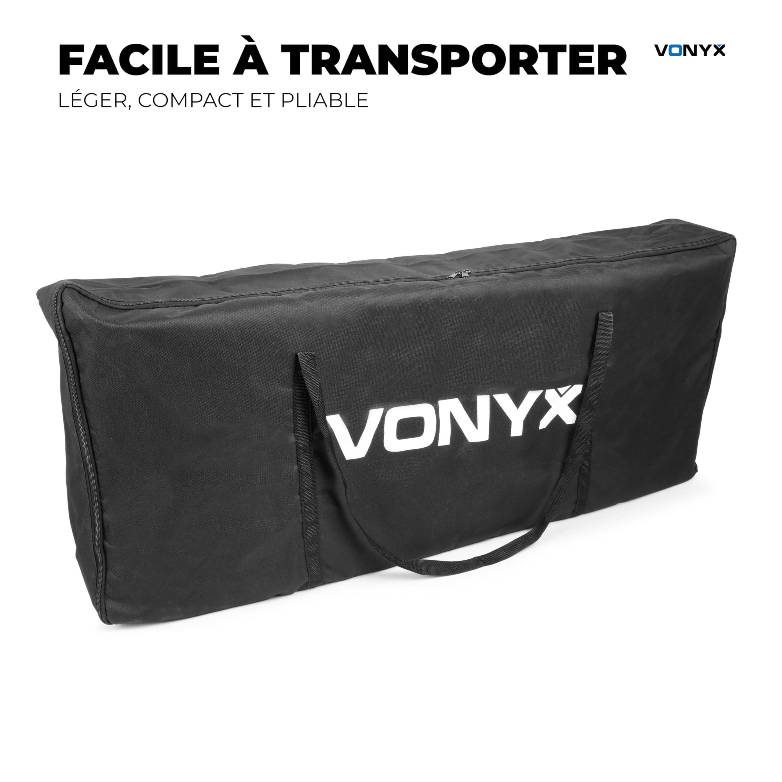 Vonyx DBF105 Pupitre DJ Compact Pliable - Table DJ Portable avec Housses Lycra et Housse de Transport - Stand DJ Mobile Stable
