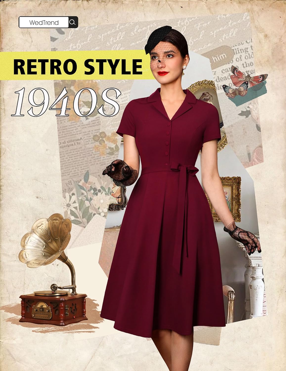 Wedtrend Women's Vintage Tea Dress, Short Sleeve Cocktail Party Dress Work Church Casual Dress - Image 2