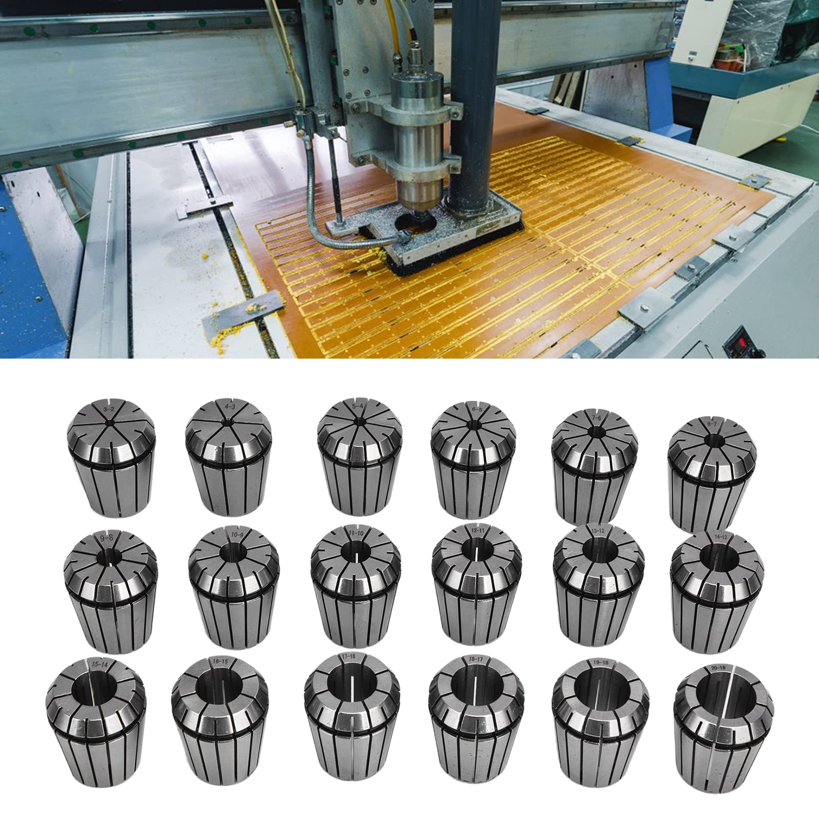 Haofy Zestaw Tulei Sprężynowych ER32 Trwała Tuleja Zaciskowa do Grawerki CNC 3-20 Mm, Części do Frezowania ze Stali Węglowej ze Schowkiem dla Entuzjastów Obróbki Drewna
