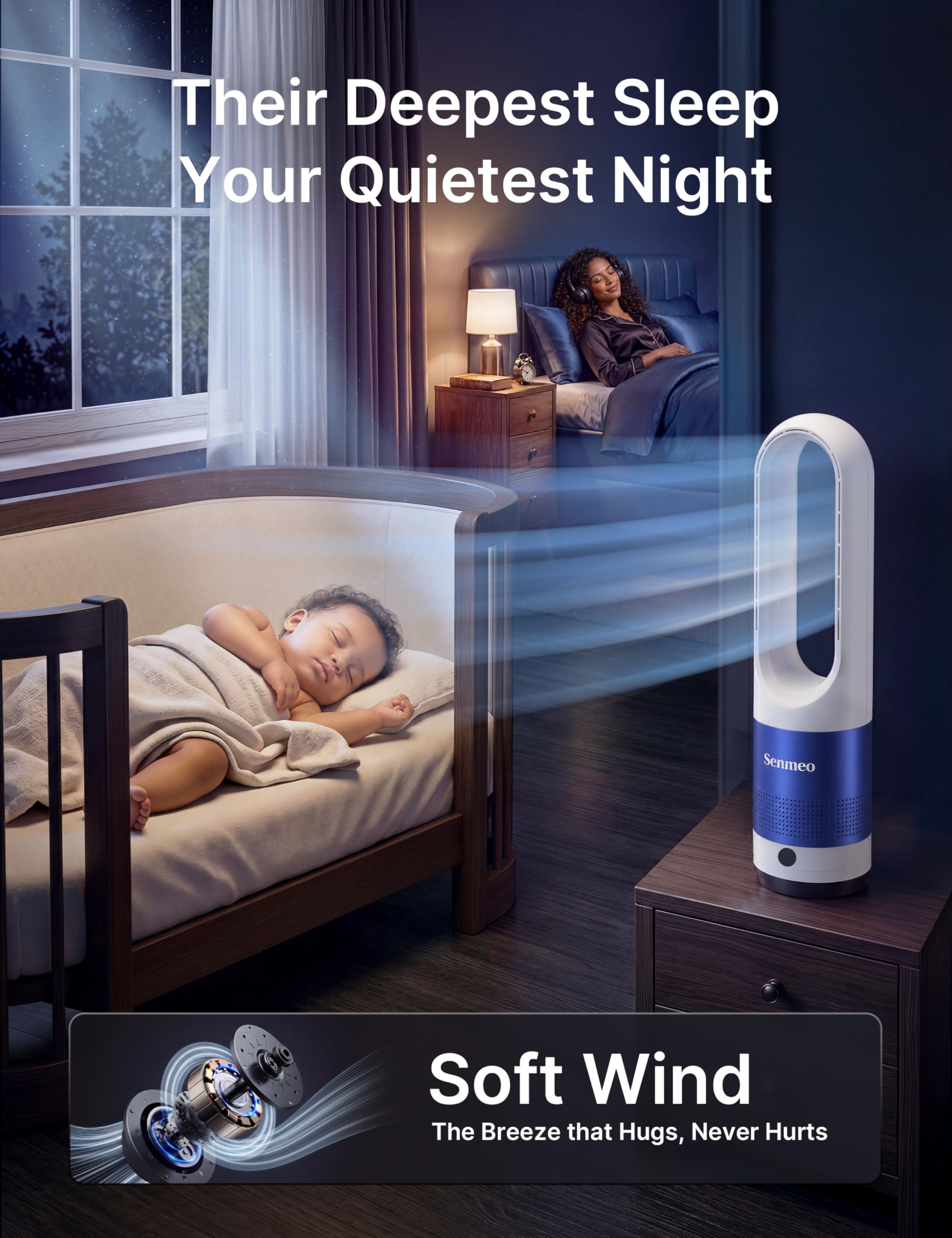 Ventilateur Sans Pale, Ventilateur Colonne avec Télécommande, 55 cm, Oscillation 90°, 8 Vitesses, Minuterie 9H, Affichage LED, Ventilateur Silencieux pour Chambre, Salon