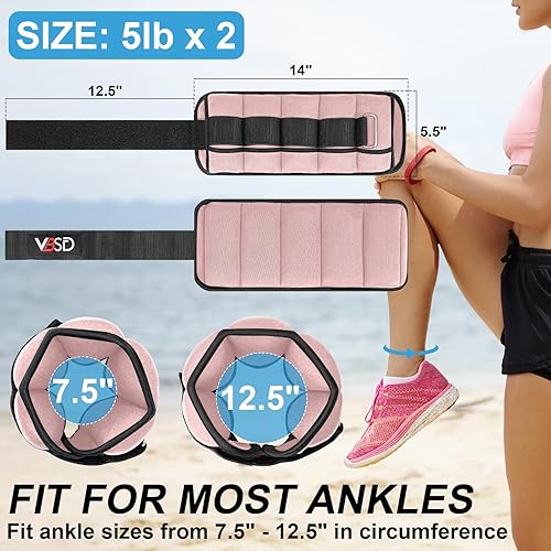 Miniatura 2 de VBSD Adjustable Ankle Weights for Men Women, 1 Pair 2 4 5 6 8 10 lb Leg Weight Straps, Weighted Ankle Weights Set for Gym, Fitness, Yoga, Jogging,