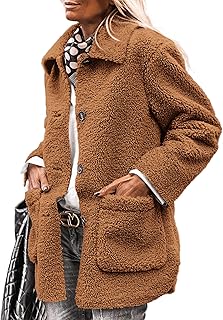 Women's Winter Faux Fur Coats Long Sleeve Lapel Button Down Pockets Flee...