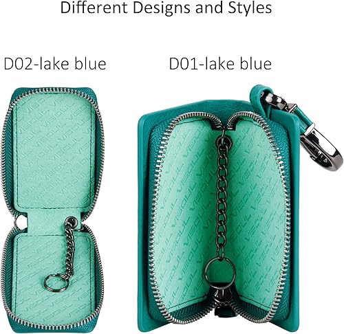 Miniatura 4 de VISOUL Leather Car Key Fob Case Holder for Men and Women, Zipper Keychain Protector Cover with Metal Hook for House Keys