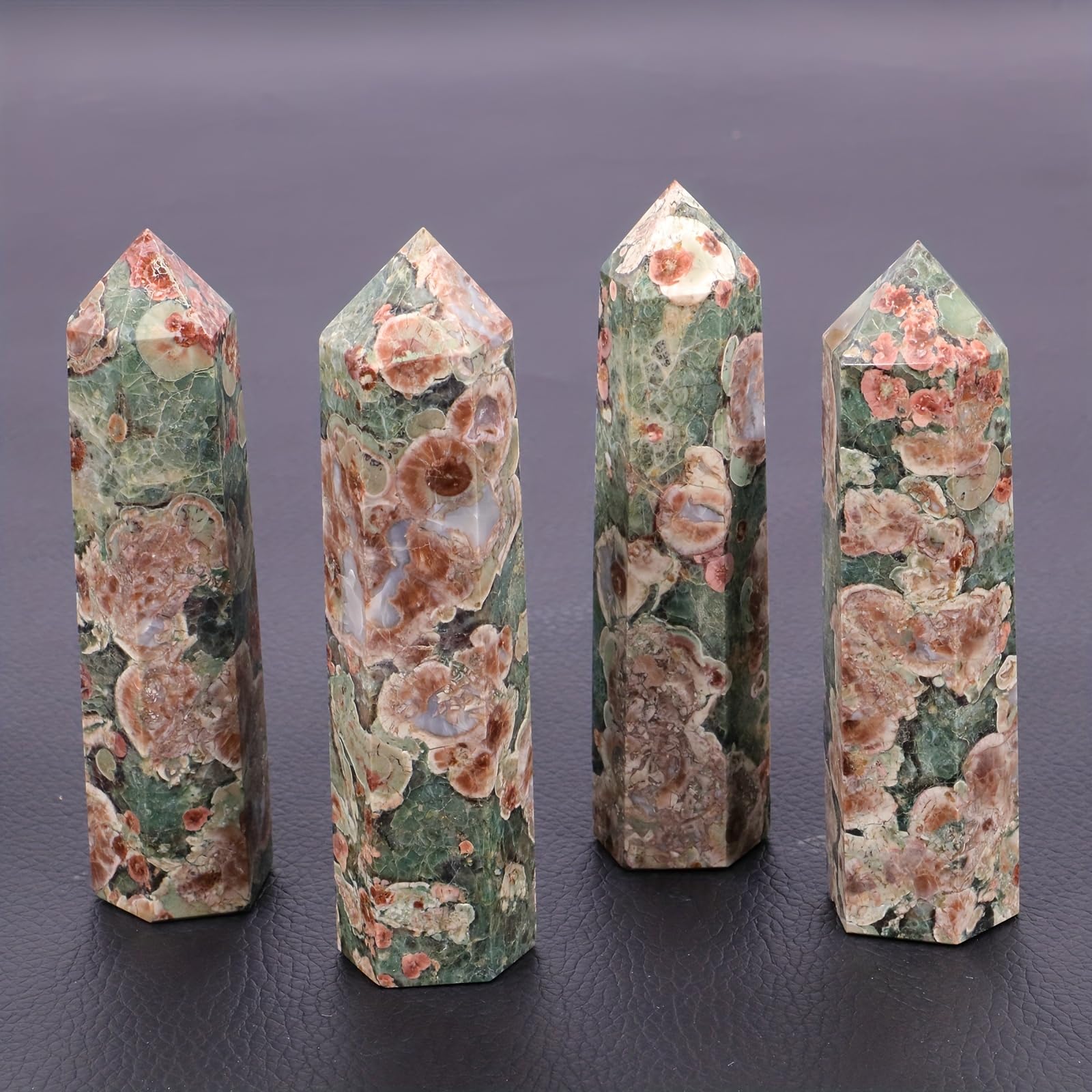 AARTERZZA 1pc 6-7cm Crystal Pillar Green Cherry Blossom Agate Single Pointed Hexagonal Ornament