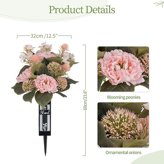 Artificial Flowers for Cemetery Decorations: with Vases, 2 Pcs