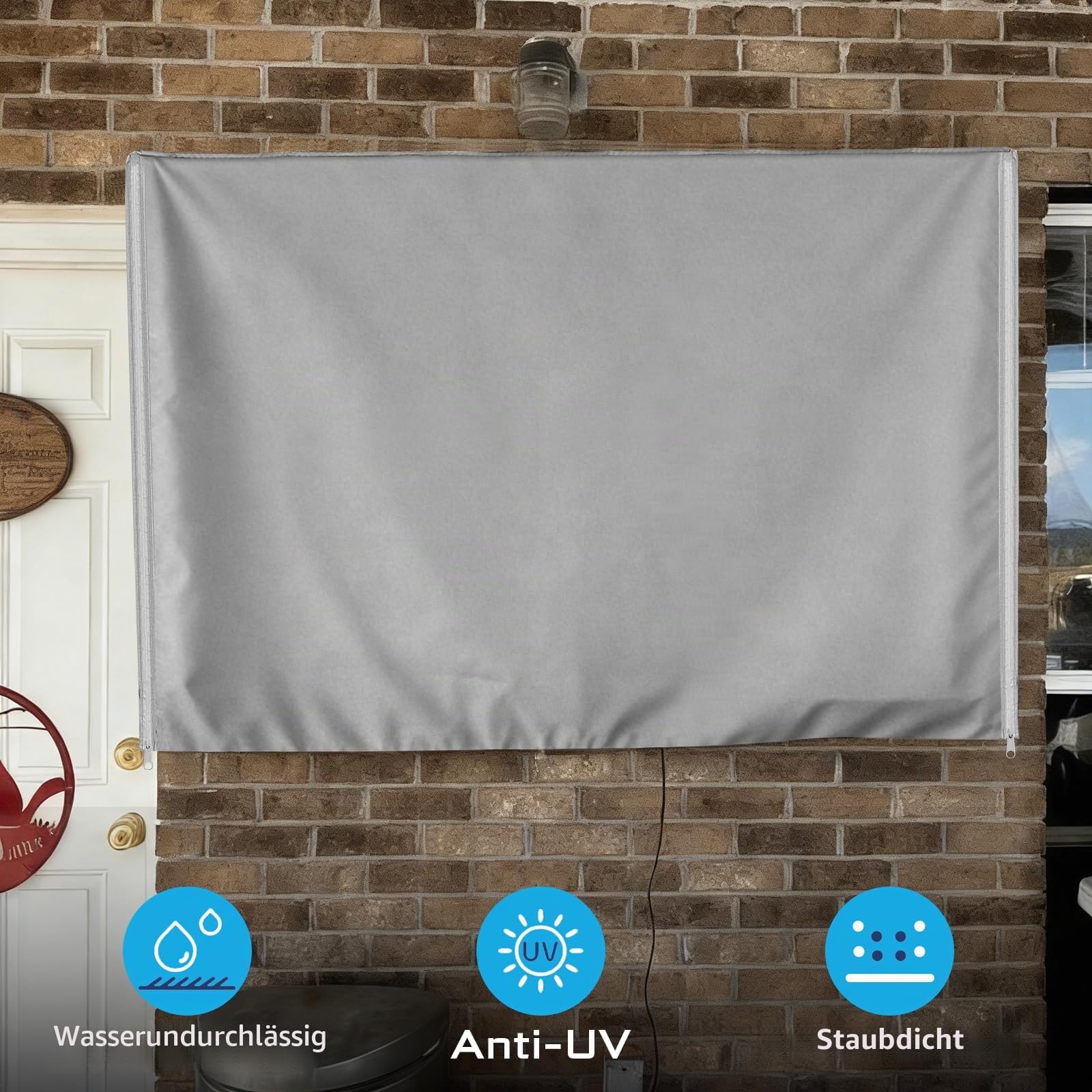 Outdoor TV Abdeckung 40-43 Zoll mit Bodendichtung, 600D wetterfeste TV Displayschutzfolie mit wasserdichtem Reißverschluss, untere Abdeckung passt für die meisten Flachbildfernseher, Halterungen