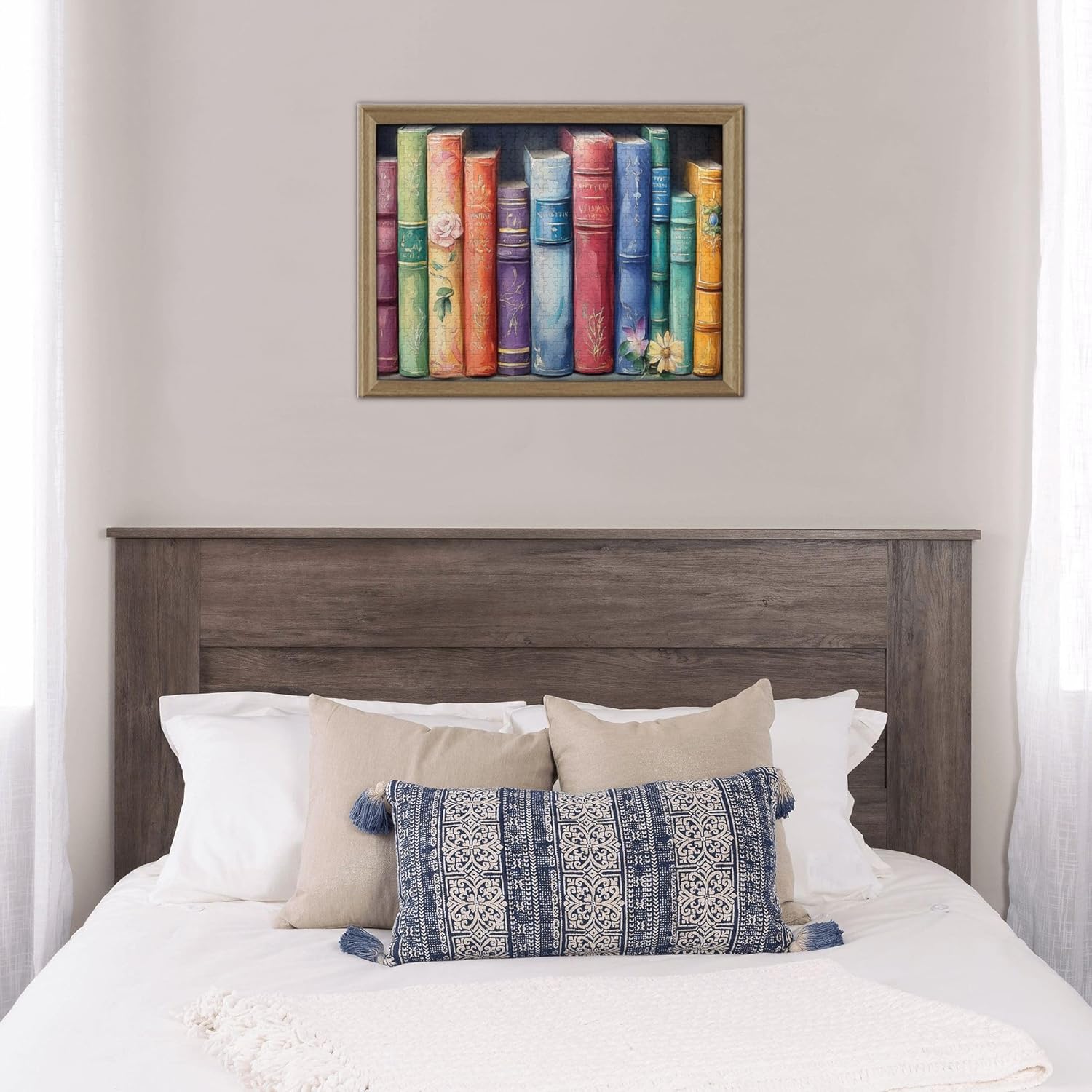 Vintage Bookshelf Puzzles for Adults 500 Pieces, Puzzles for Adults 500 Pieces, Book and Flower Puzzle, Retro Aesthetic Puzzle Art, Difficult Challenging Hard Puzzle for Book Lovers