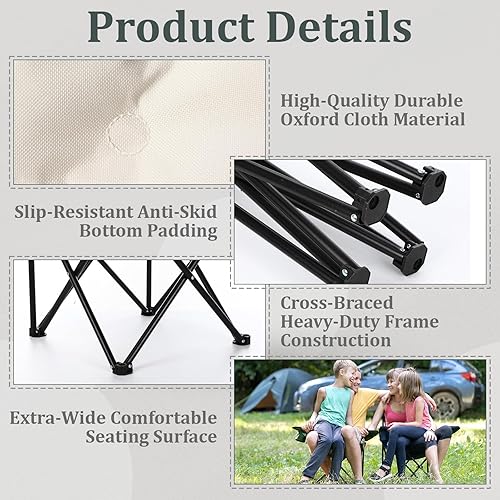 Miniatura 5 de Redbaker Paquete de 2 sillas de campamento acolchadas de gran tamaño, portátil, para pesca, césped, campamento ligero al aire libre con asientos