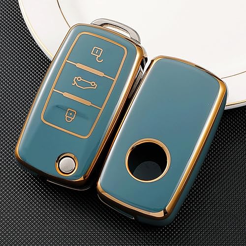 Miniatura 3 de OLLEN Funda para llavero de TPU suave con anillo brillante, apto para VolksWagen VW Jetta Golf Polo MK6 Passat Tiguan Beetle Polo MK7 Passat Cross