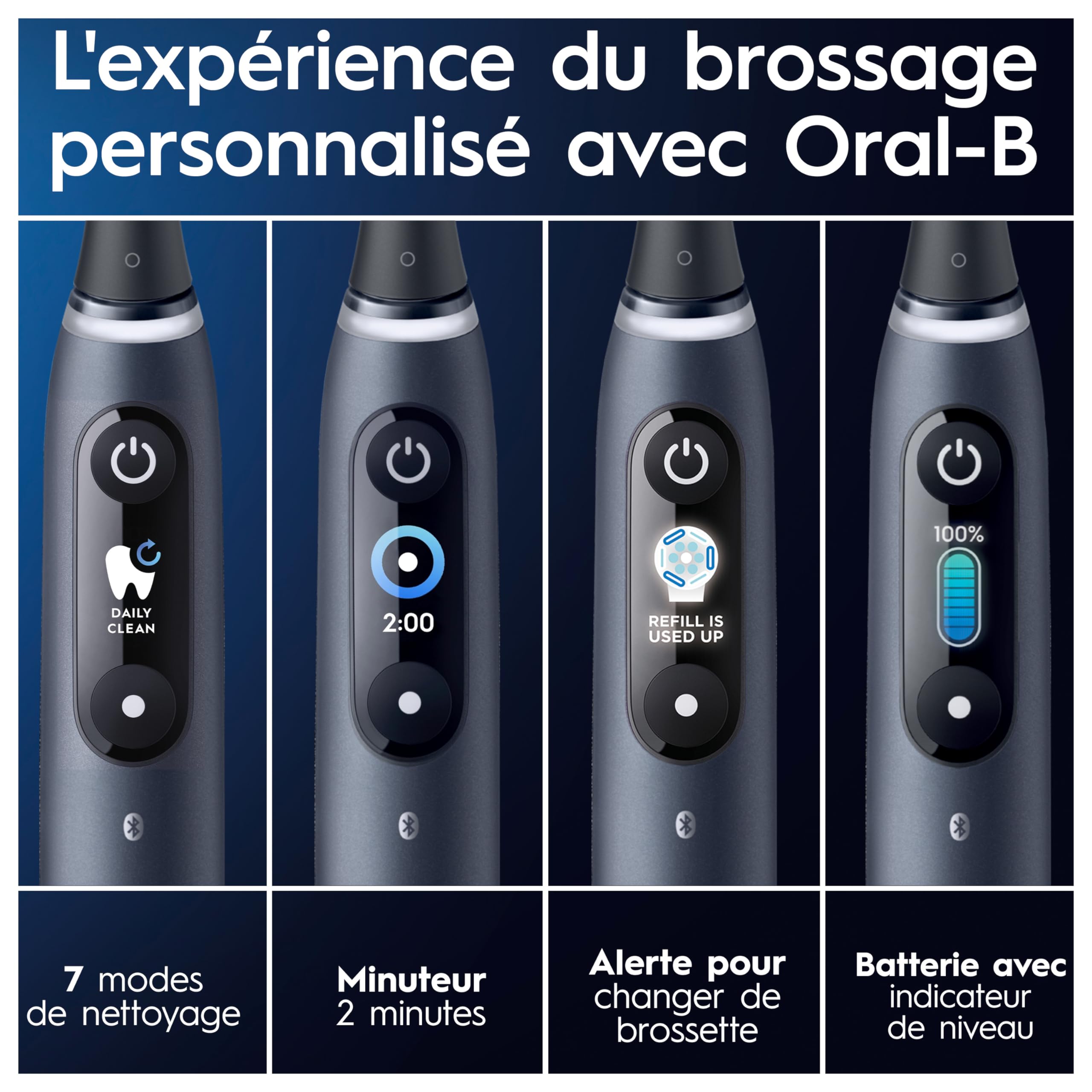 Oral-B Brosse à Dents Electrique iO 9, Brossette de Rechange, Noire – 7 Modes de Brossage dont Blancheur, Soin Gencives, Charge Rapide de la Batterie, Capteur de Pression, Etui de Voyage