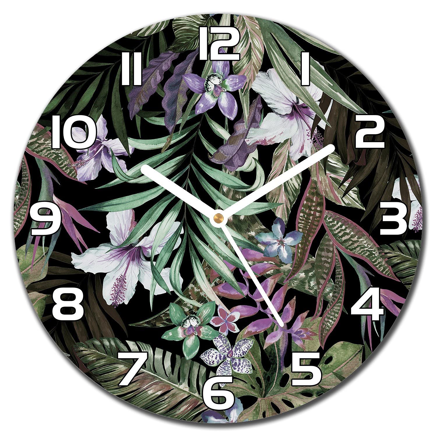 Horloge murale en verre de sécurité Coloray 30 cm impression florale premium