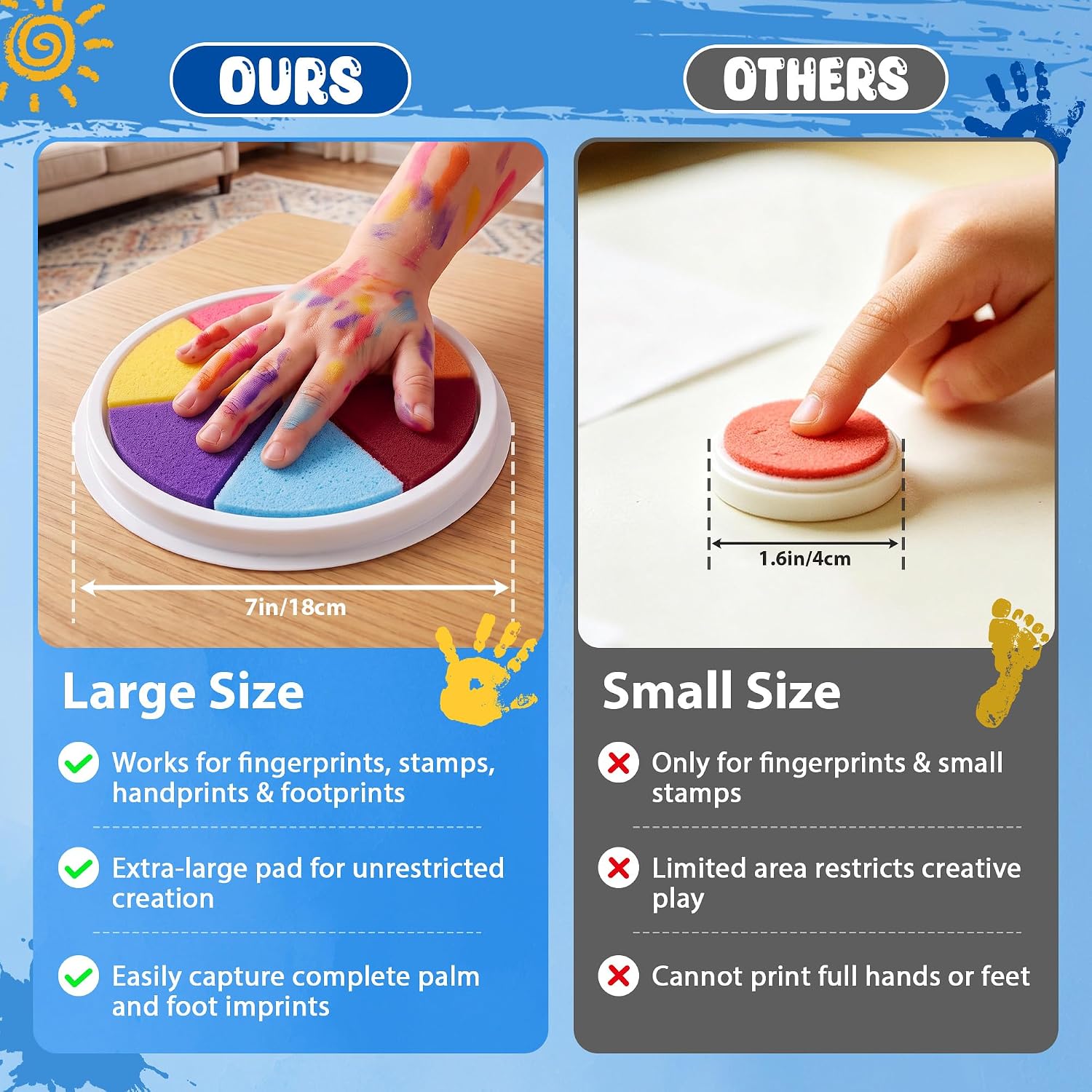 8 Pack 7" Large Ink Pads for Kids Washable Stamp Pad Craft Supplies