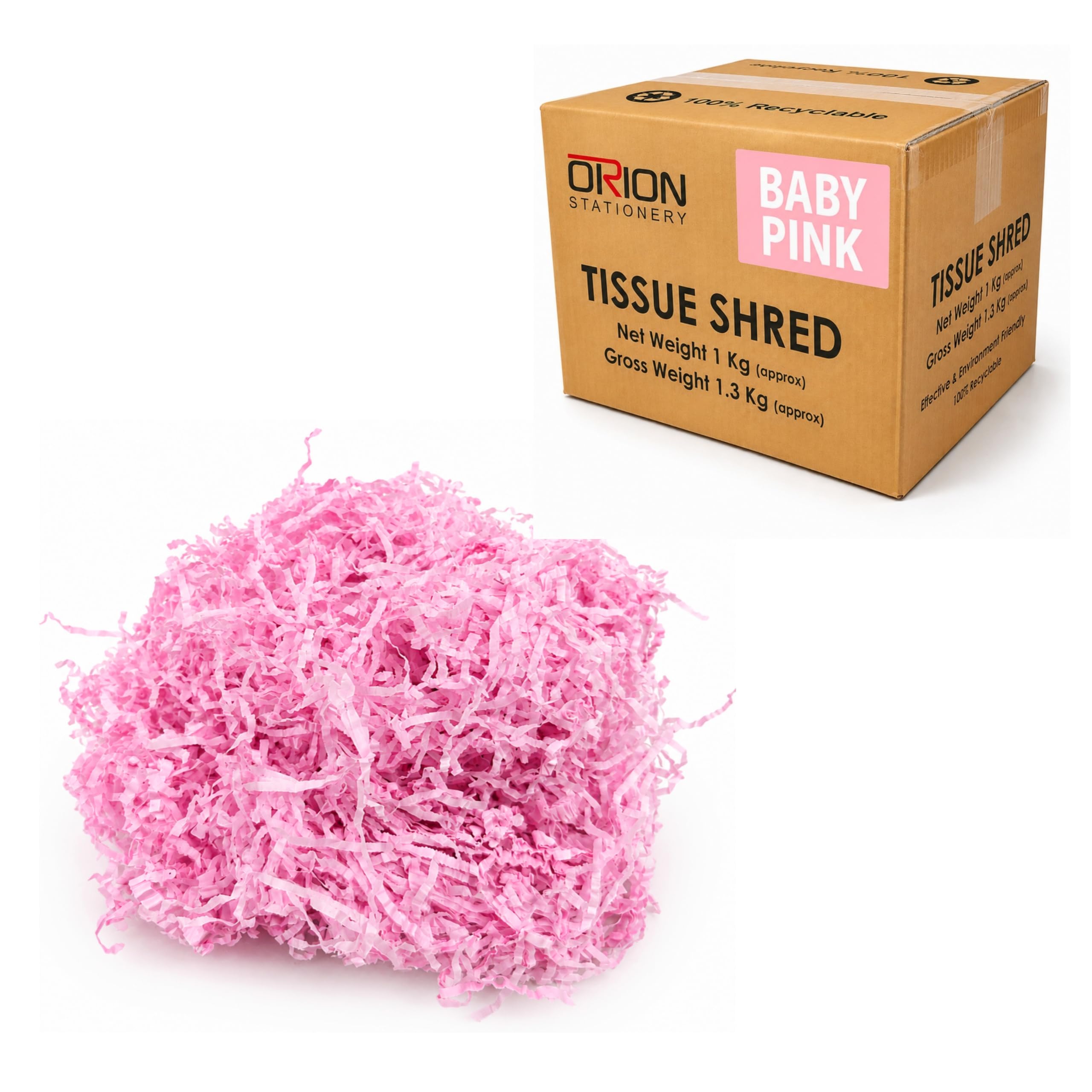Orion 1kg Baby Pink Shredded Tissue Paper for Gift Boxes and Hamper Filler
