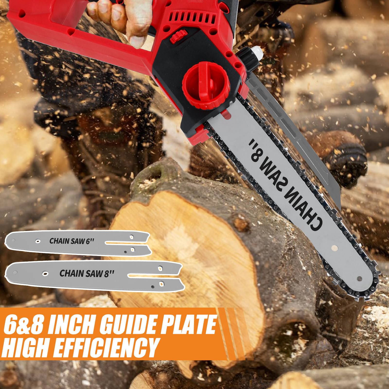 Mini motosierra de 8 y 6 pulgadas, motosierra eléctrica mejorada sin escobillas con engrasador automático, motosierras eléctricas portátiles inalámbricas de mano para cortar árboles de madera, con 2