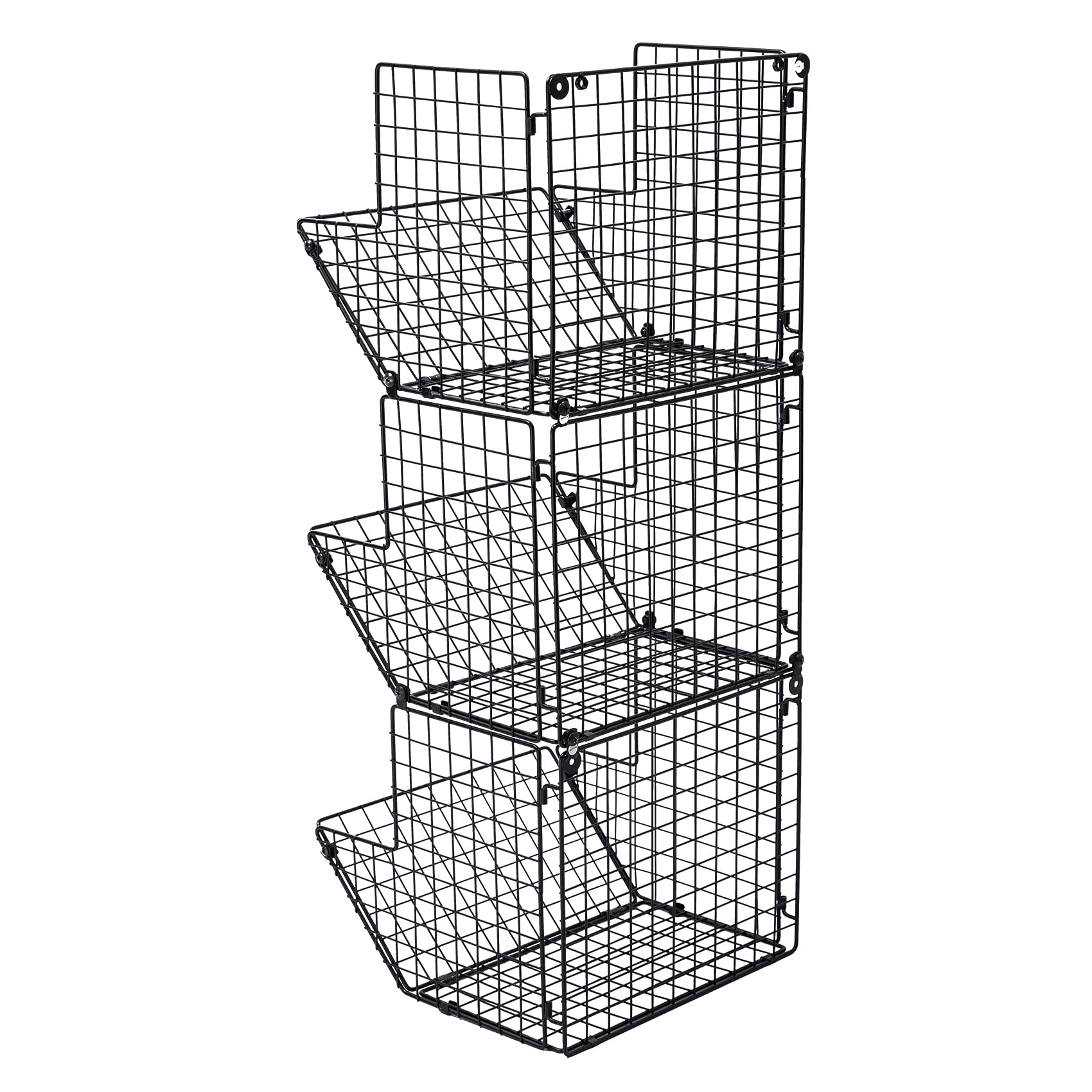 ACAGALA Estantería de pared de alambre de hierro de 3 niveles, cesta de almacenamiento montada en la puerta con ganchos y cinta adhesiva que no deja residuos, estante de cocina para frutas, toallas y