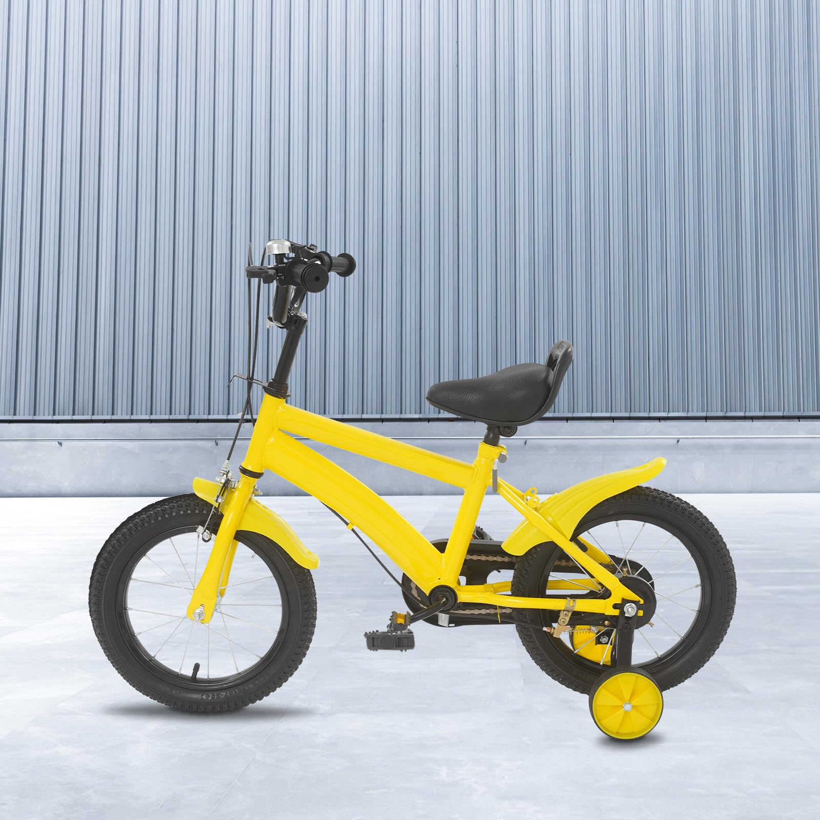 Bicicleta infantil de 14 pulgadas, con ruedas estabilizadoras, bicicleta para niños y niñas Kids Bike, manillar y sillín de altura ajustable, marco de acero al carbono ligero, sistema de