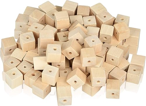 Miniatura 8 de Supkiir Cubos de madera para manualidades, 100 bloques de madera con agujeros, cubos de madera sin terminar para proyectos de bricolaje, alfabeto,