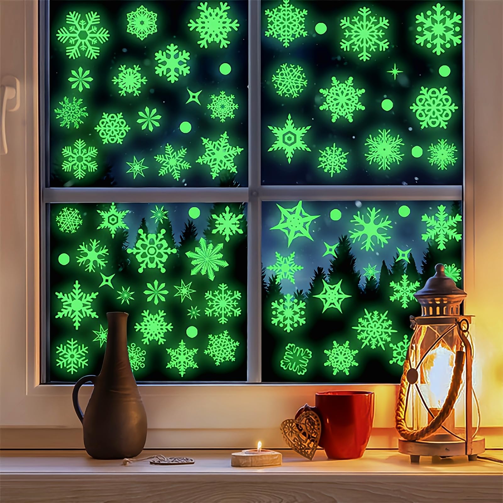 Tivleed Luminous Snowflakes Window Stickers, Christmas Window Stickers, Christmas Decorations, 9Pcs Glow In The Dark Snowflake Static Clings, Reusable Xmas Window Decals