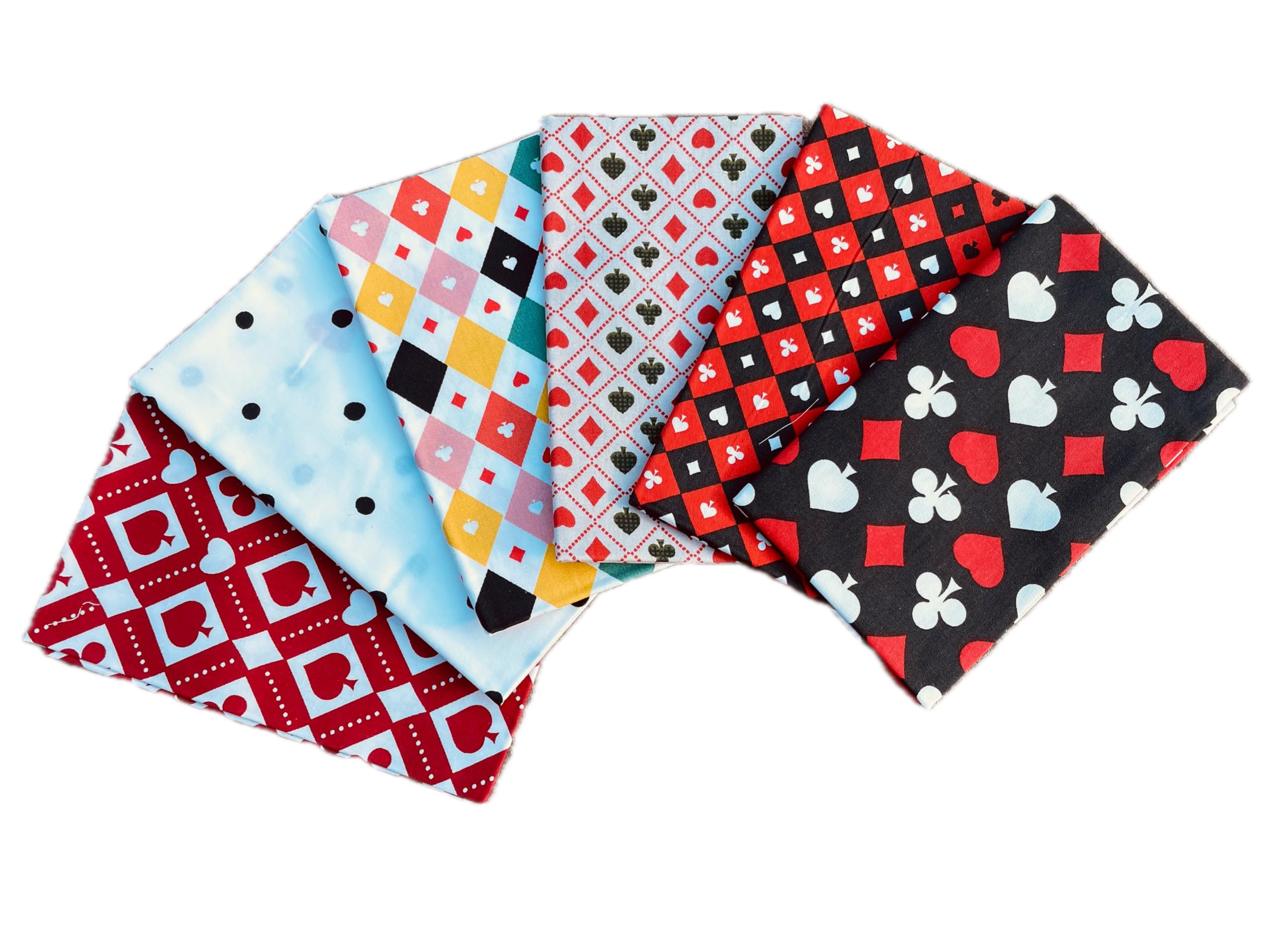 Multicolor (Red & Black) Craftsfabrics 6Pcs Poker Hearts Clubs Diamonds Spades 100% Cotton 50X40cm Wide Fat Quarters Fabric Bundle For Quilting, Scrapbooking, Diy Projects