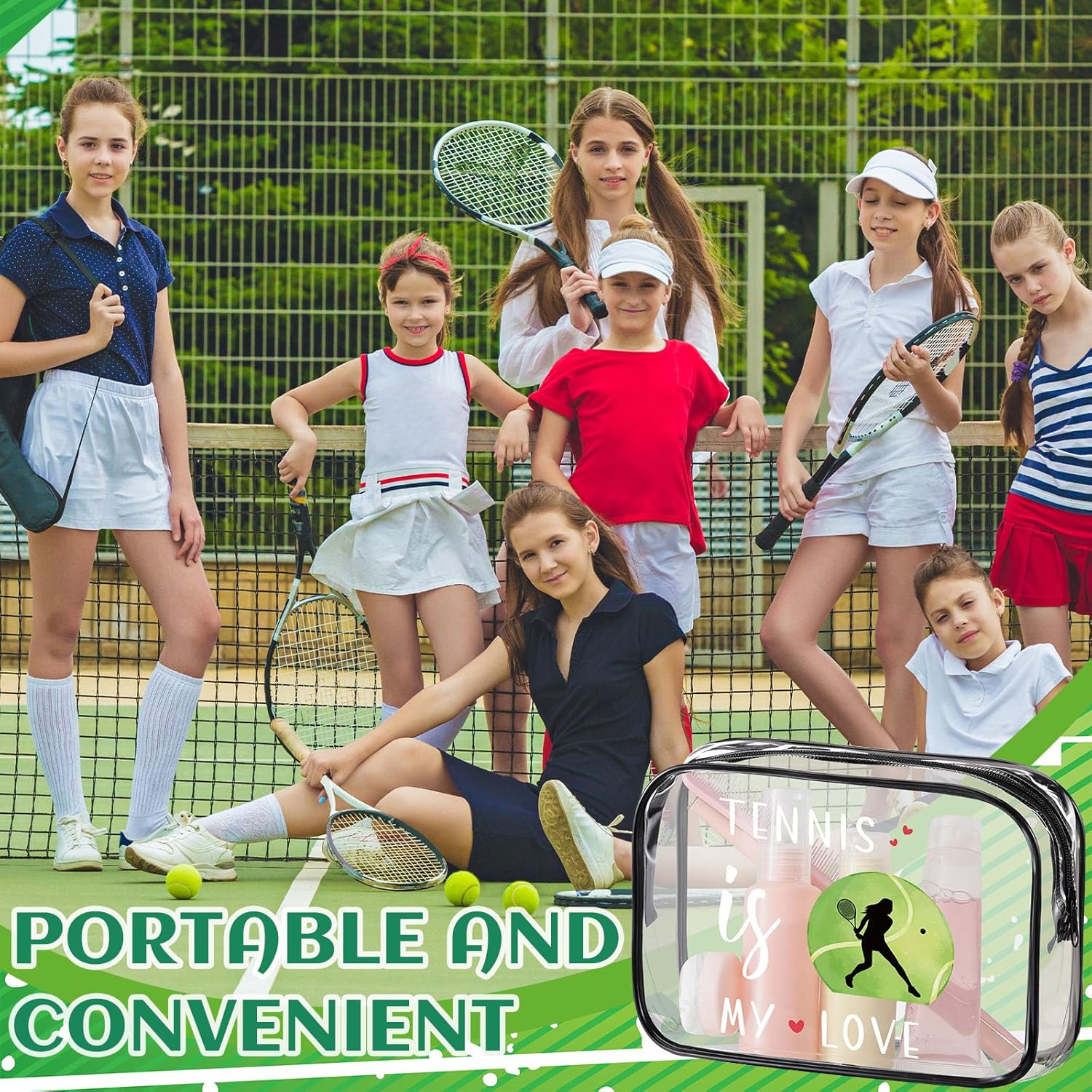 Kacctyen 12 Pcs Tennis Gifts Cosmetic Makeup Bag 7 x 4.7 x 2.4 Inch Tennis Travel Bags Toiletry Pouch for Women Purse Clear PVC Cheer Case Toiletry Zipper Pouch Bulk Gifts Accessories for Team Party - Image 4