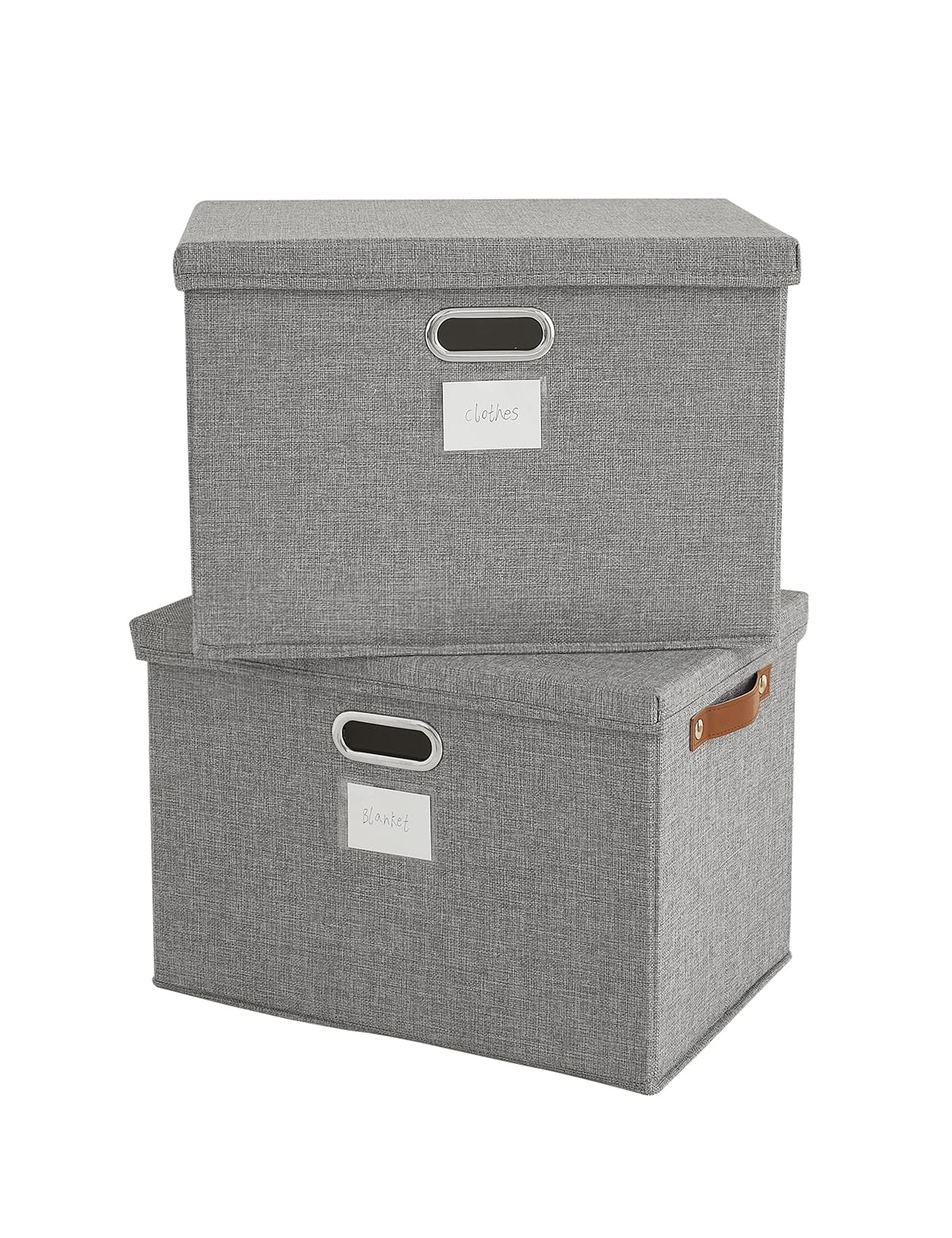 Bagnizer Storage Boxes with Lids 2PCS Foldable Fabric Storage Boxes Large Stackable Storage Baskets for Shelves Storage Box for Clothes Wardrobe Grey Collapsible Decorative Storage Bins 43x30x30cm โ image 1
