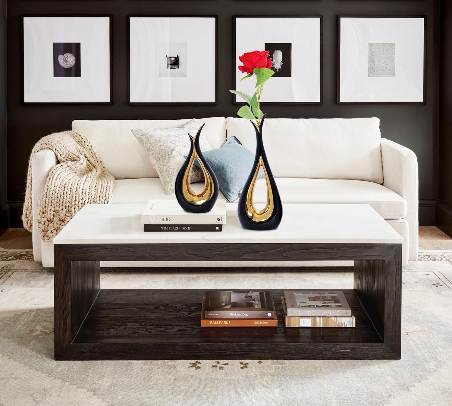 2 PCS Black Gold Vase Home Decor Accent Ceramic Vase set of 2 Vases for Centerpieces Pampas Flower Vases for Coffee Table Living Room Shelf Bookshelf Dining Kitchen Mantel and Entryway Decorations - Image 3