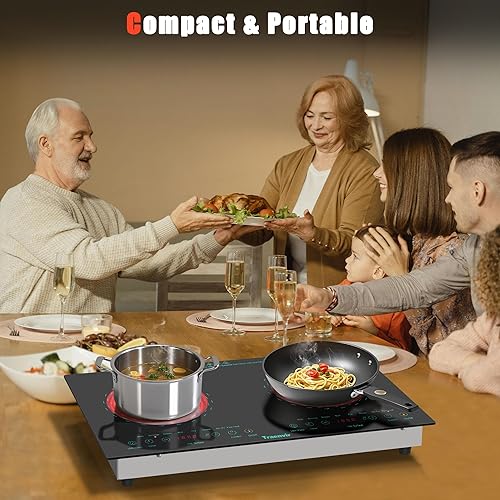Miniatura 7 de Estufa eléctrica de 2 quemadores, estufa eléctrica de 110 V con dos quemadores de 2000 W, encimera de 24 pulgadas y placa de cerámica integrada para