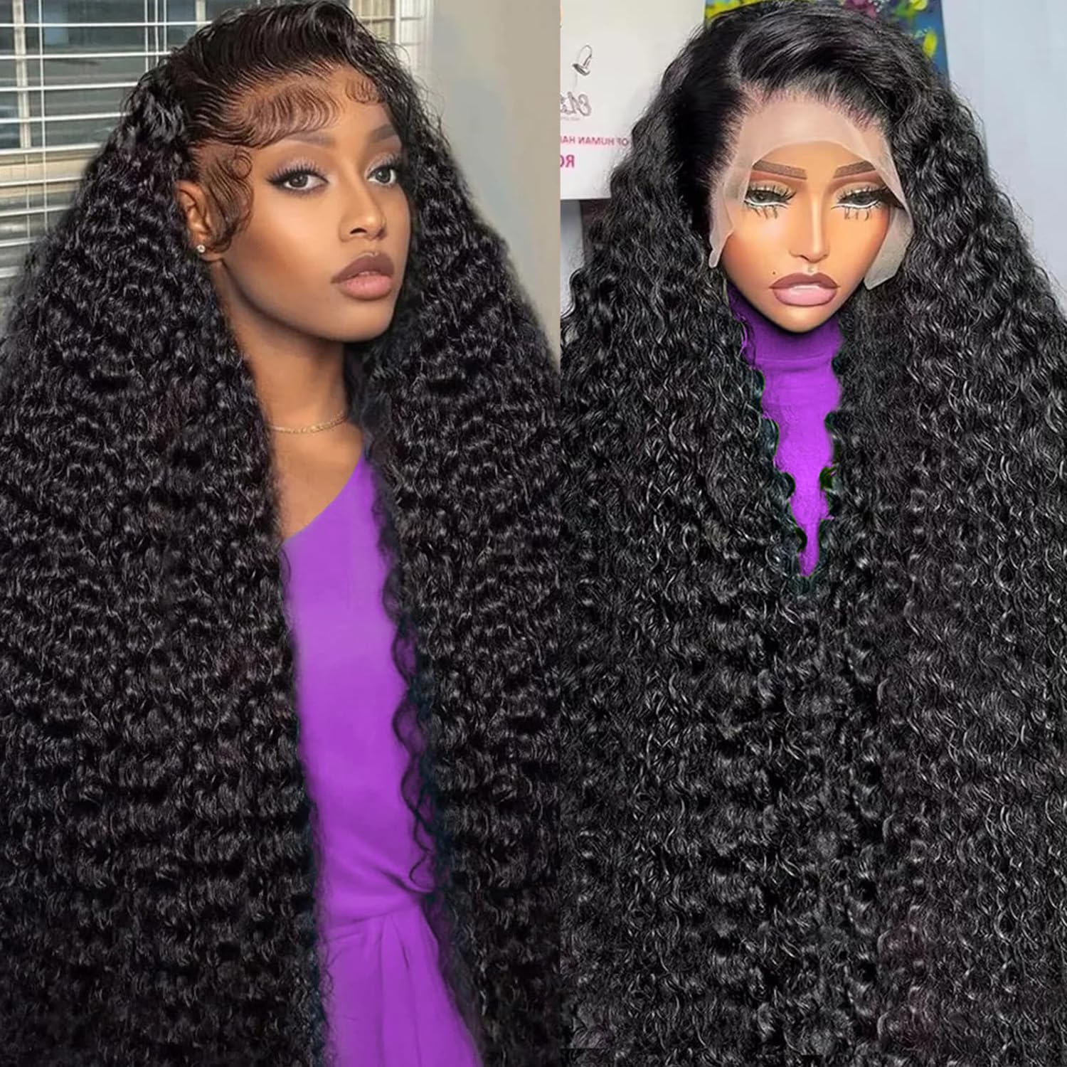 LAPIALA Deep Wave Lace Front Wigs Human Hair 13x4 HD Glueless Lace Front Wigs Human Hair Pre Plucked 180% Density Deep Curly Human Hair Wig for Women 26 Inch