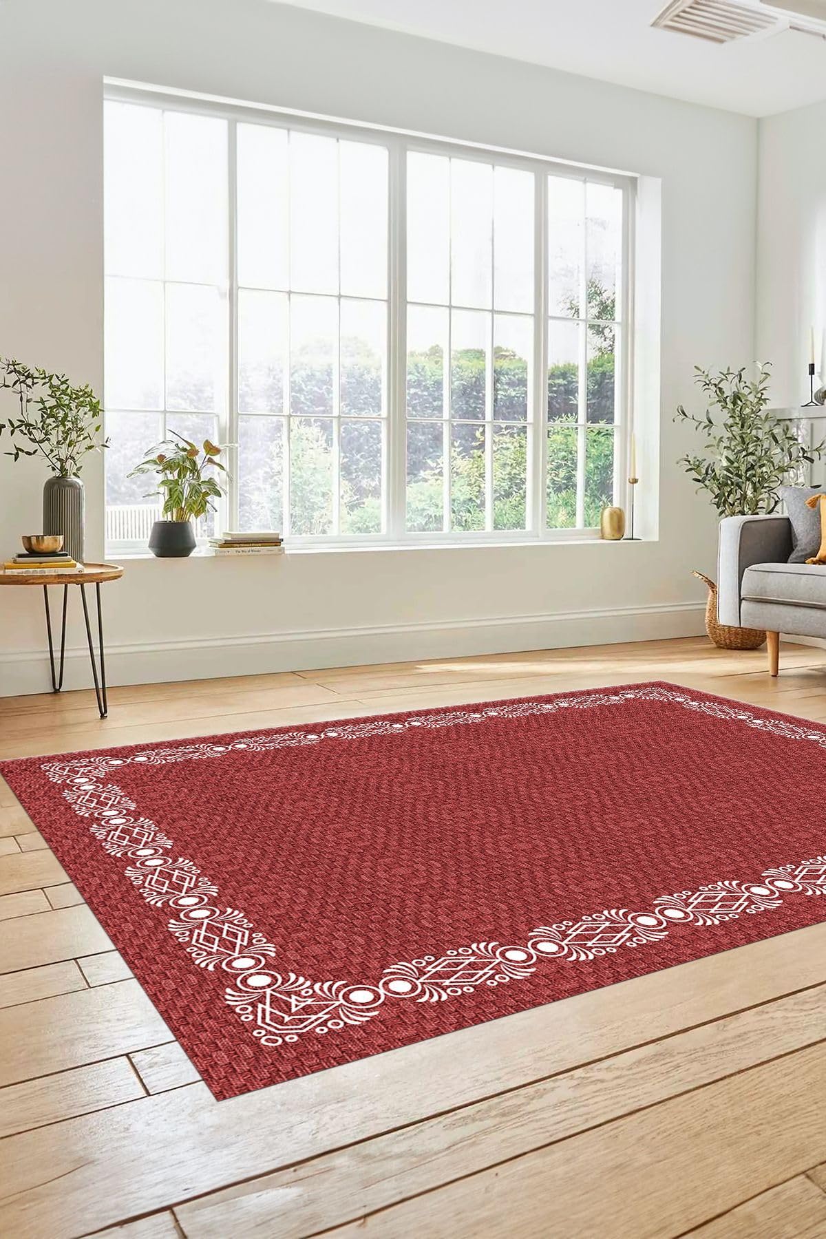 Evdeya Dijital Baskılı Kaymaz Taban Yıkanabilir Jüt Hasır Desen yolluk Mutfak Salon Halısı JÜT-14, Kırmızı, 120 x 250
