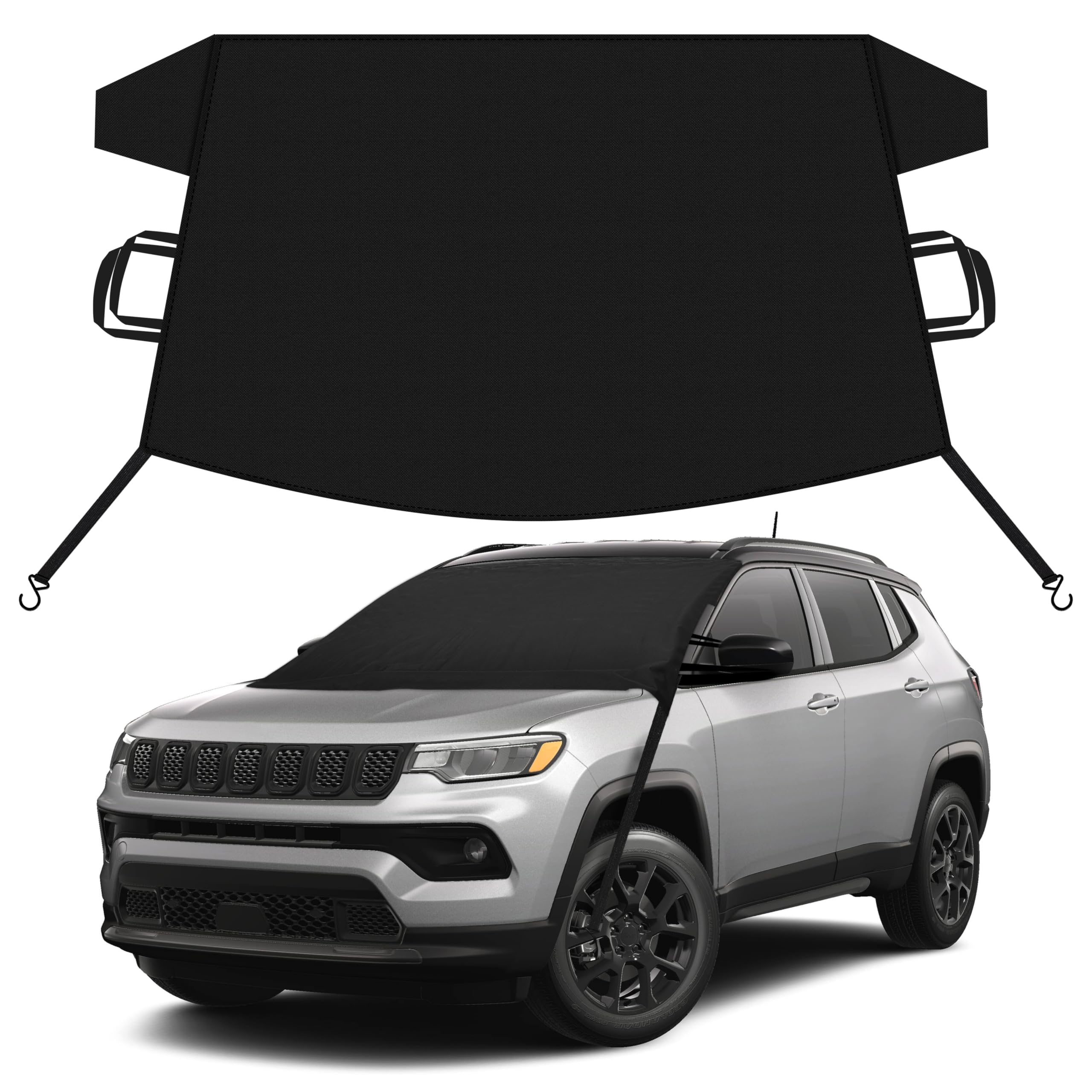 EcoNour Car Snow Cover Compatible for Jeep Compass | Windshield Cover for Ice and Snow with S-Hook Straps | Heavy-Duty 600D Oxford Winter Car Cover, Waterproof &amp; Anti-Slip