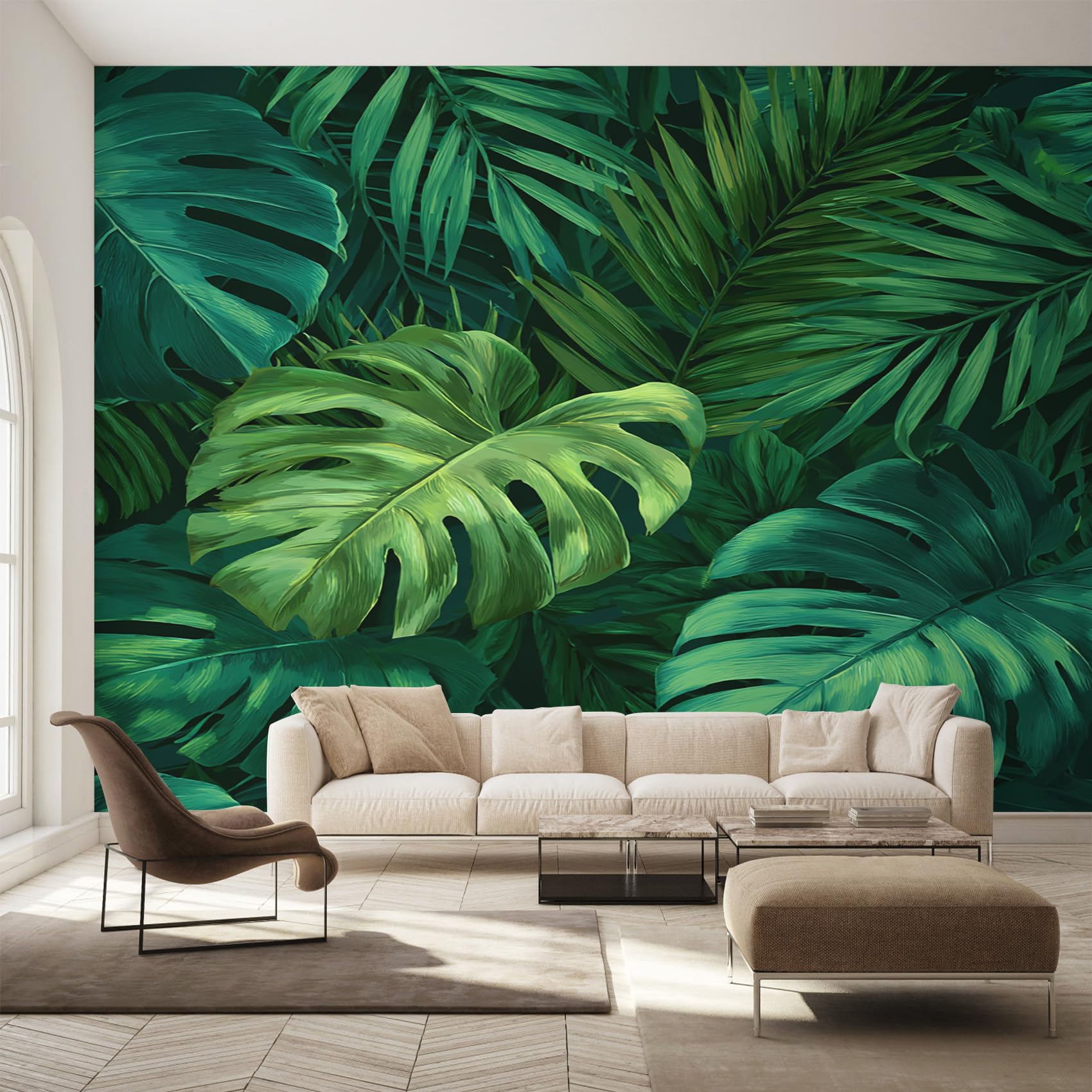 Papier Peint Intissé Monstera pour Habiller Facilement un Grand Mur Blanc de Bureau