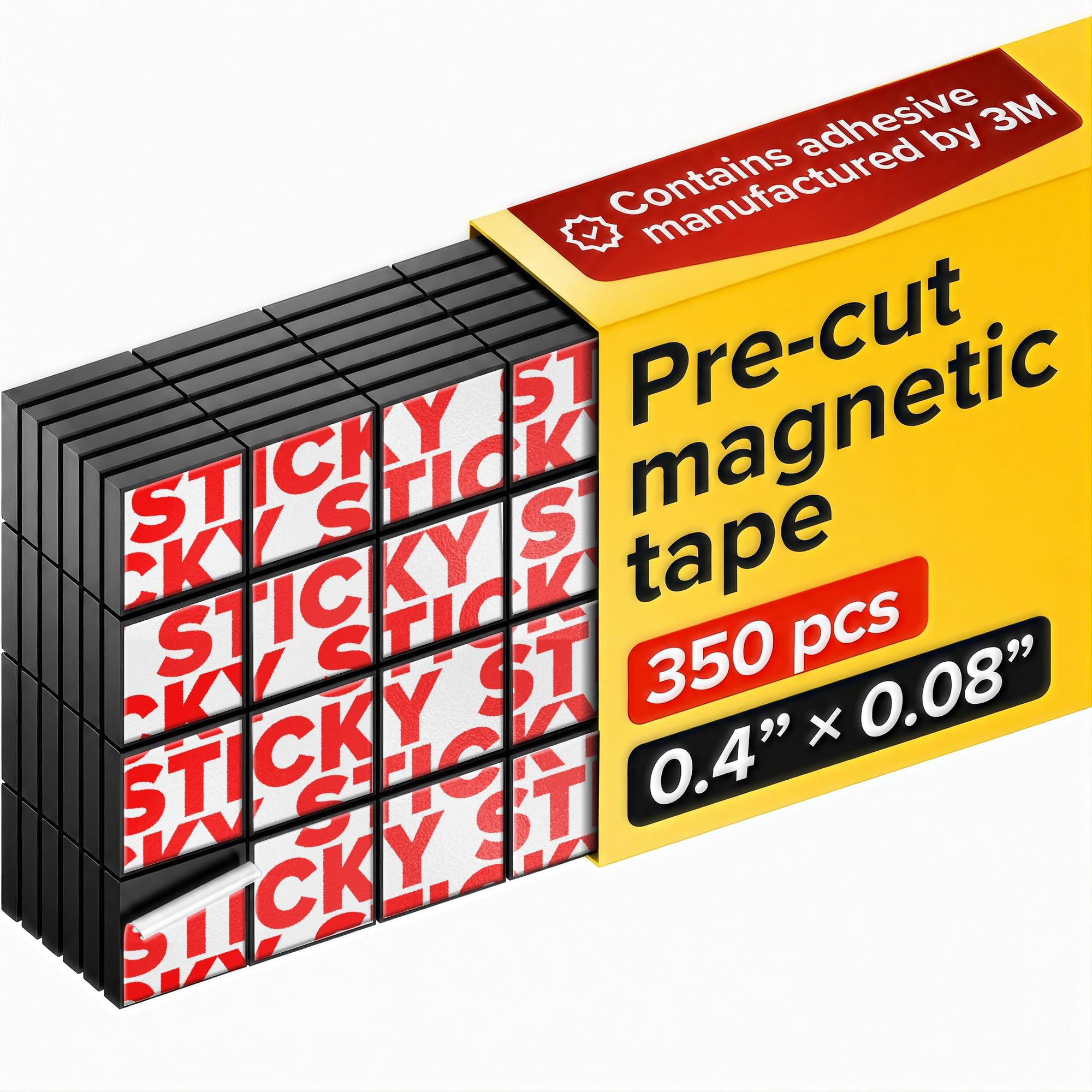 Pre-Cut Adhesive Magnetic Tape Squares, 0.4"x0.08" (10x2mm), 350 pcs | Sticky Magnetic Tape Squares, Flexible, Easy to Use, No Cutting Needed, For Whiteboard, Fridge, Crafts & School