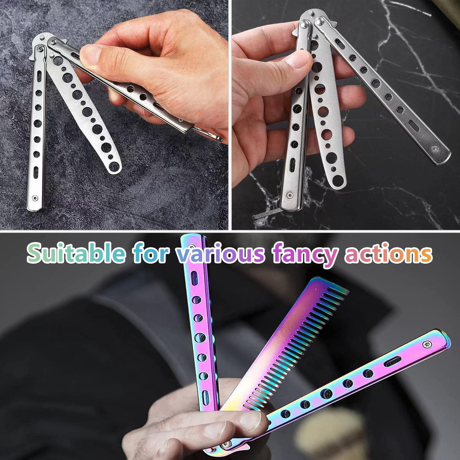Peine de Metal de Entrenamiento, Navaja Mariposa, Cuchillo Balison, Acero, Practica Trucos Volteo Principiantes