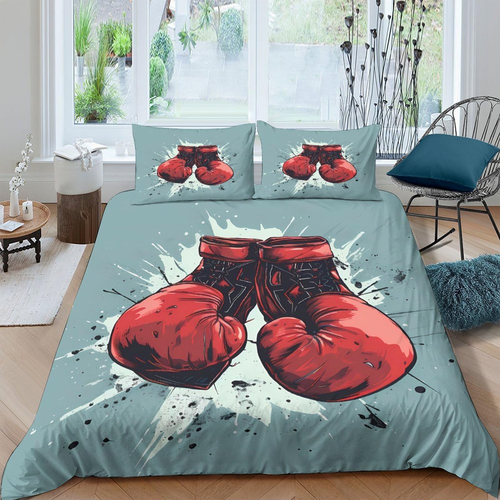 Ctjqhvkz Style-5 3D Printed Boxing Gloves Fitted Sheet Microfiber Soft Red Splash Bed Cover For Bedroom Guest Room Easy Care Single（135X200cm）