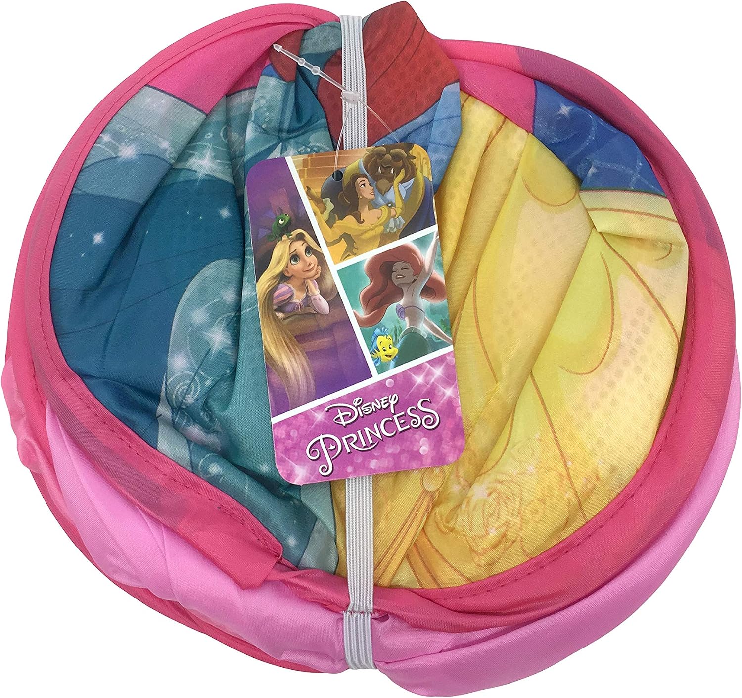 Disney Princess Power Pop Up Hamper - Features Ariel, Belle, & Cinderella - Mesh Laundry Basket/Bag with Durable Handles, 22" x 14" (Official Disney Product)
