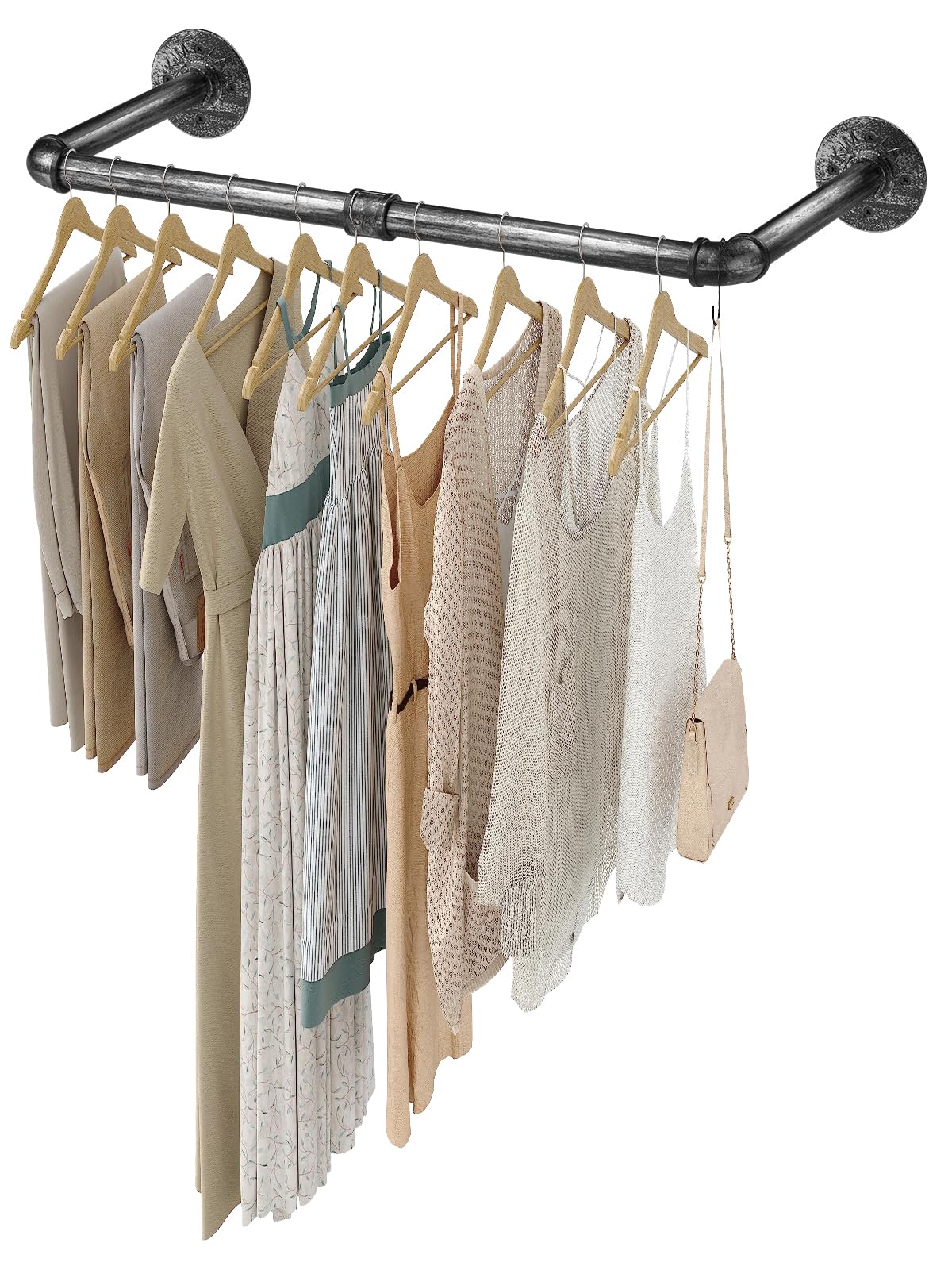 eSynic 60cm Wall Mounted Clothes Rail Popular Industrial Black Clothes Rails Durable Industrial Pipe Clothes Clothing Rack Wall Mounted Hanging Rails for Clothes in Bedroom Laundry Room Closet