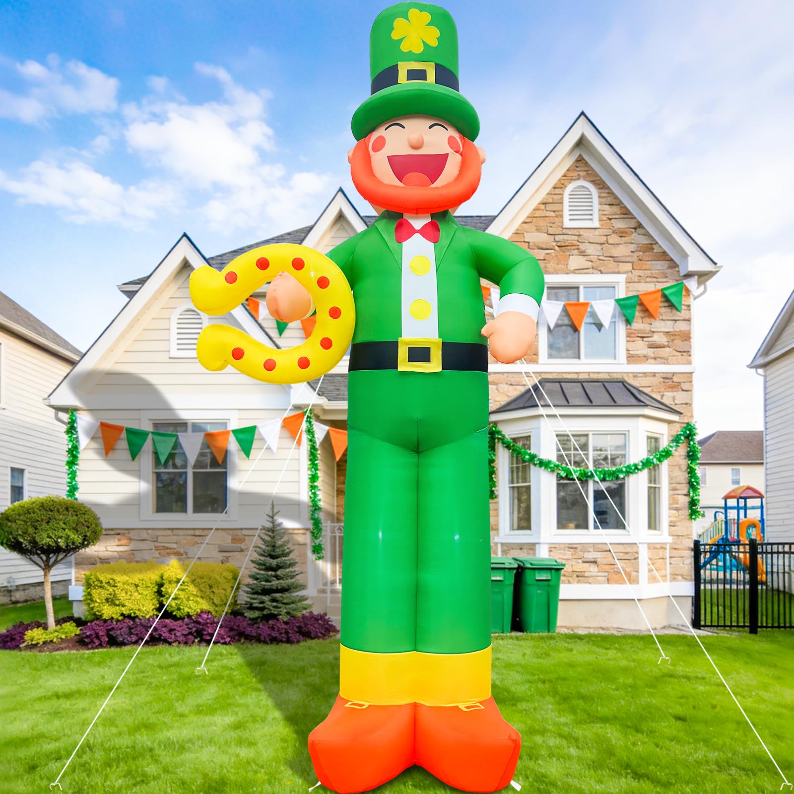Photo 1 of 12Ft Giant St Patricks Day Inflatable Leprechaun with Horseshoes St Patricks Blow Up Inflatable Yard Decorations St Patricks Day Blow Up for Outdoor Garden Lawn Party(with Drawstring Bag)