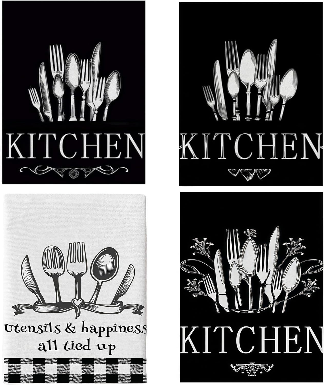 Elegant Black & White Kitchen Towels Set -18x26 Inch Farmhouse Dish Towels, Stylish Home Decor & Thoughtful Gift for Housewarmings, Bridal Showers