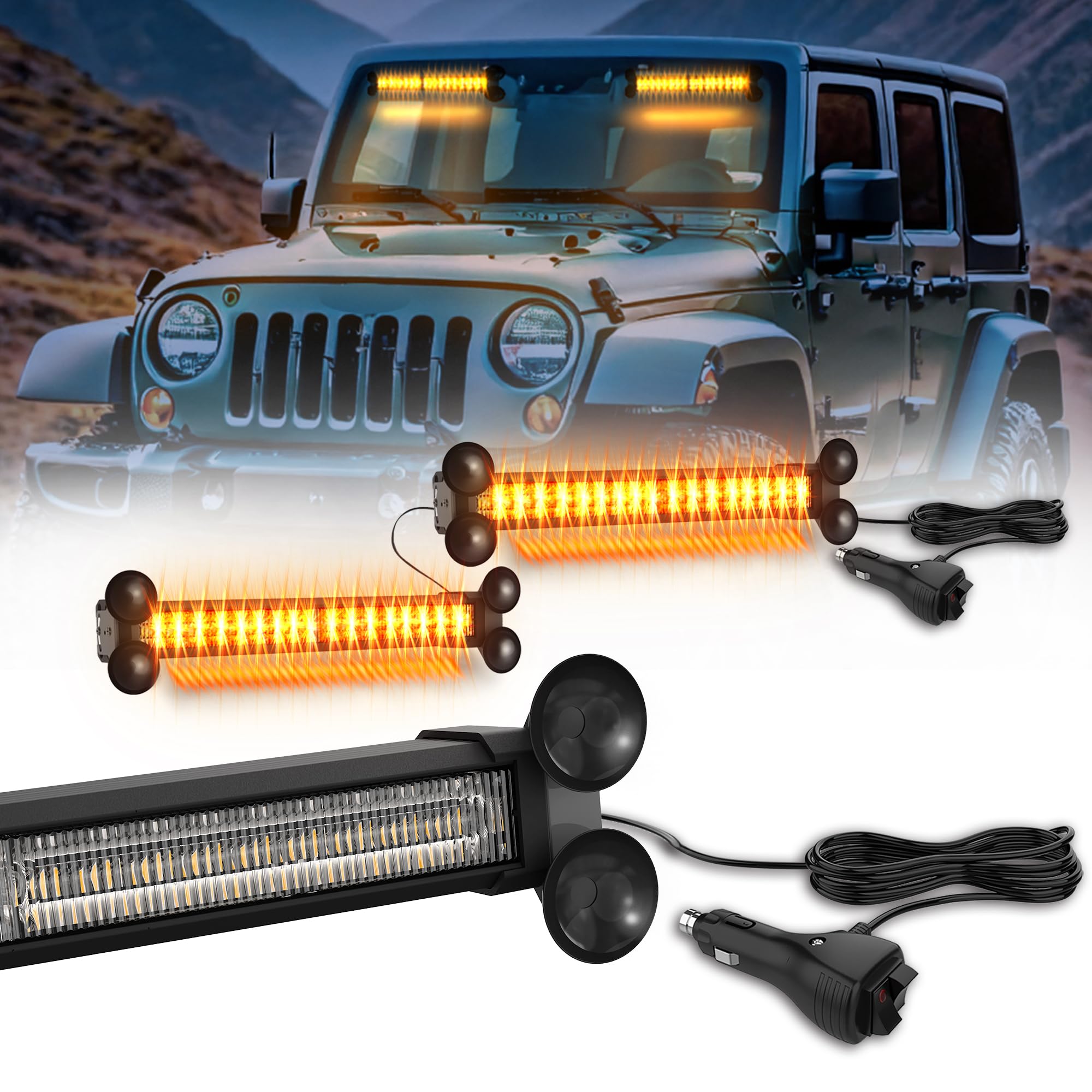 WINECO Emergency LED Strobe Traffic Advisor Lights Bar, Car Windshield Hazard Safety Warning Directional Flashing light w/Suction Cups Split Mount for