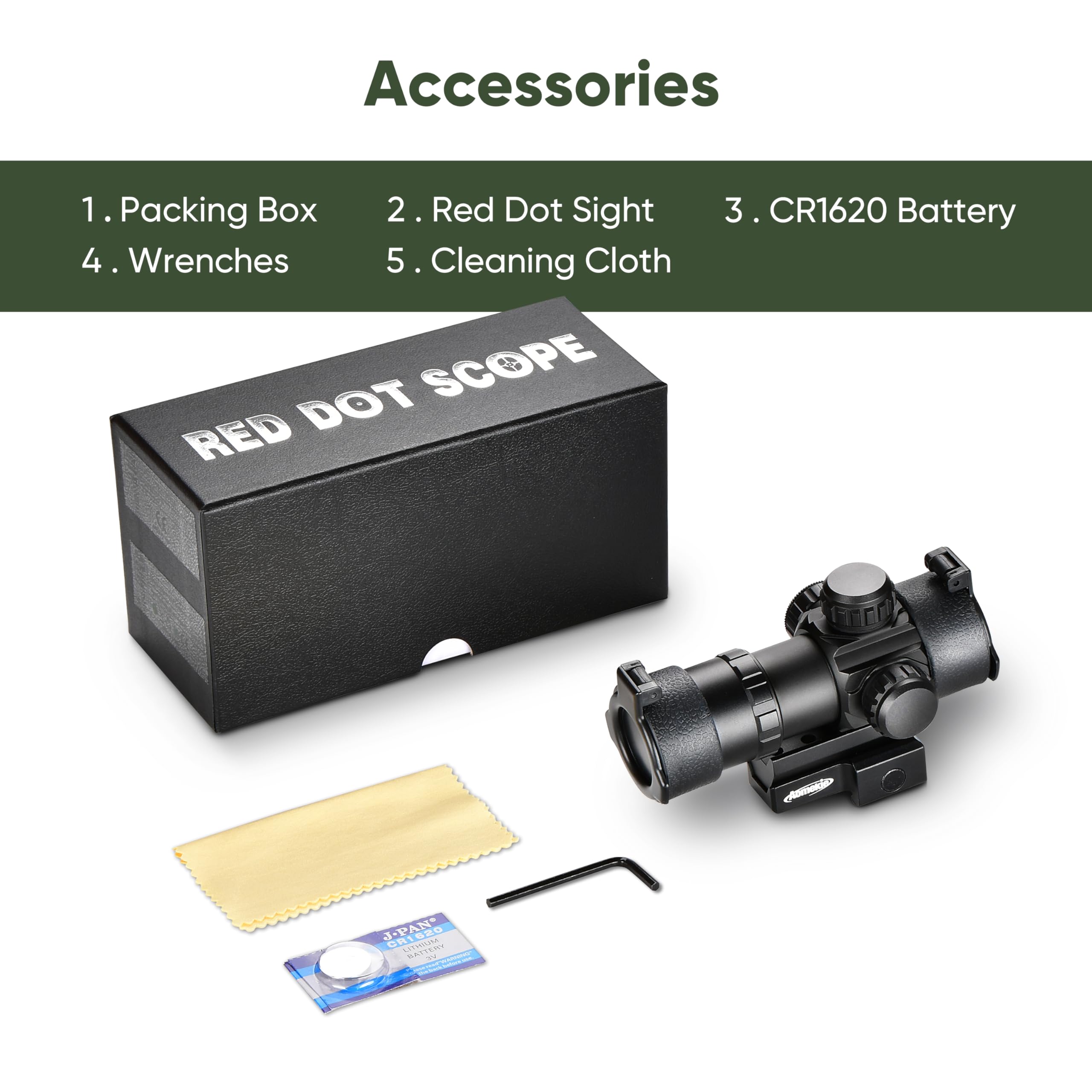 Aomekie Red/Green Dot Sight Airsoft Multi-luminosità Impostazioni Rifle Scope con 20mm/22mm Weaver/Picatinny Rail Mount e Flip up Lens Cover Rifle Scope