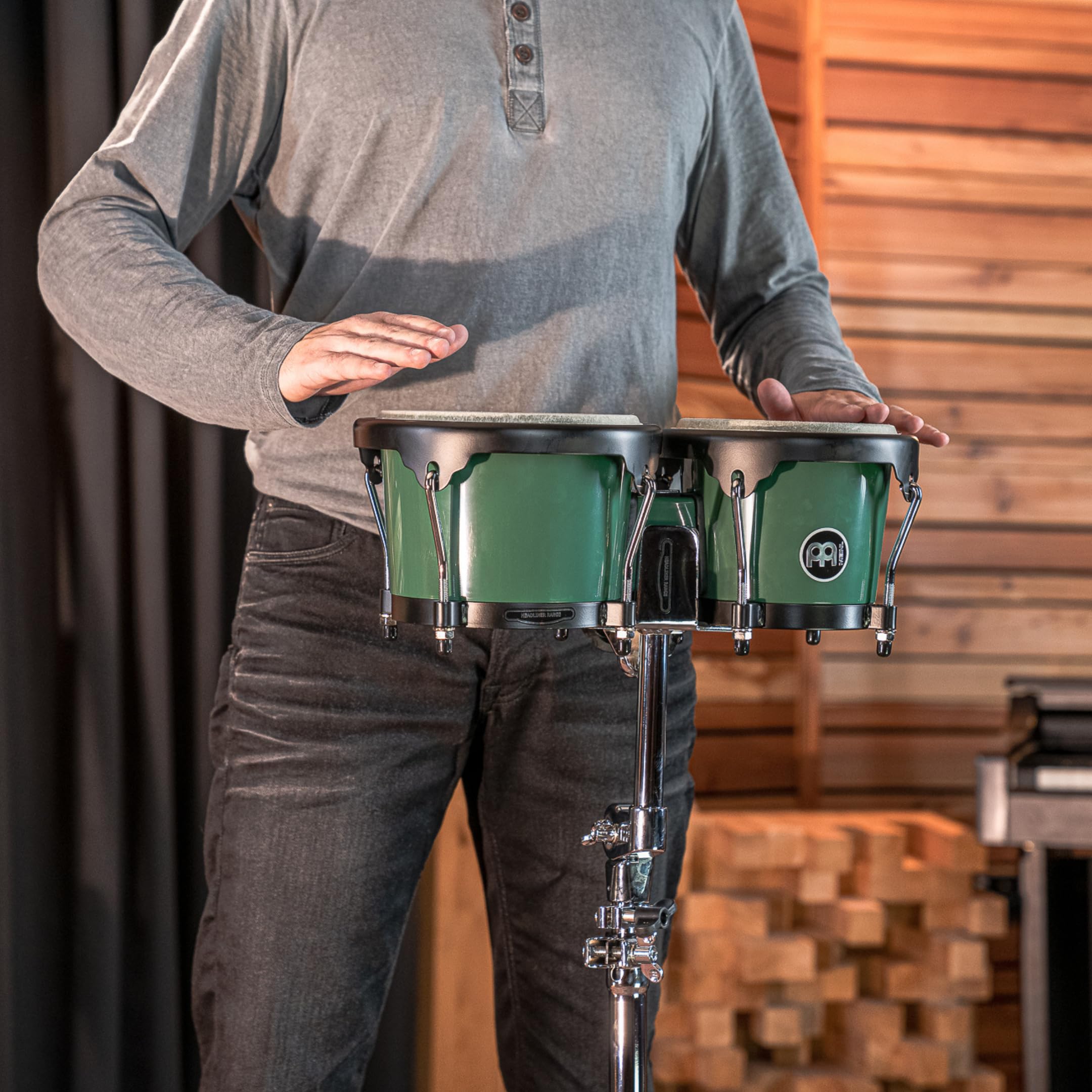 Meinl Percussion Bongos Journey Series - 2 Tamburi a Mano da 6.5 e 7.5 Pollici - Chiave Accordatura Inclusa - Plastica ABS, Green (HB50FG)