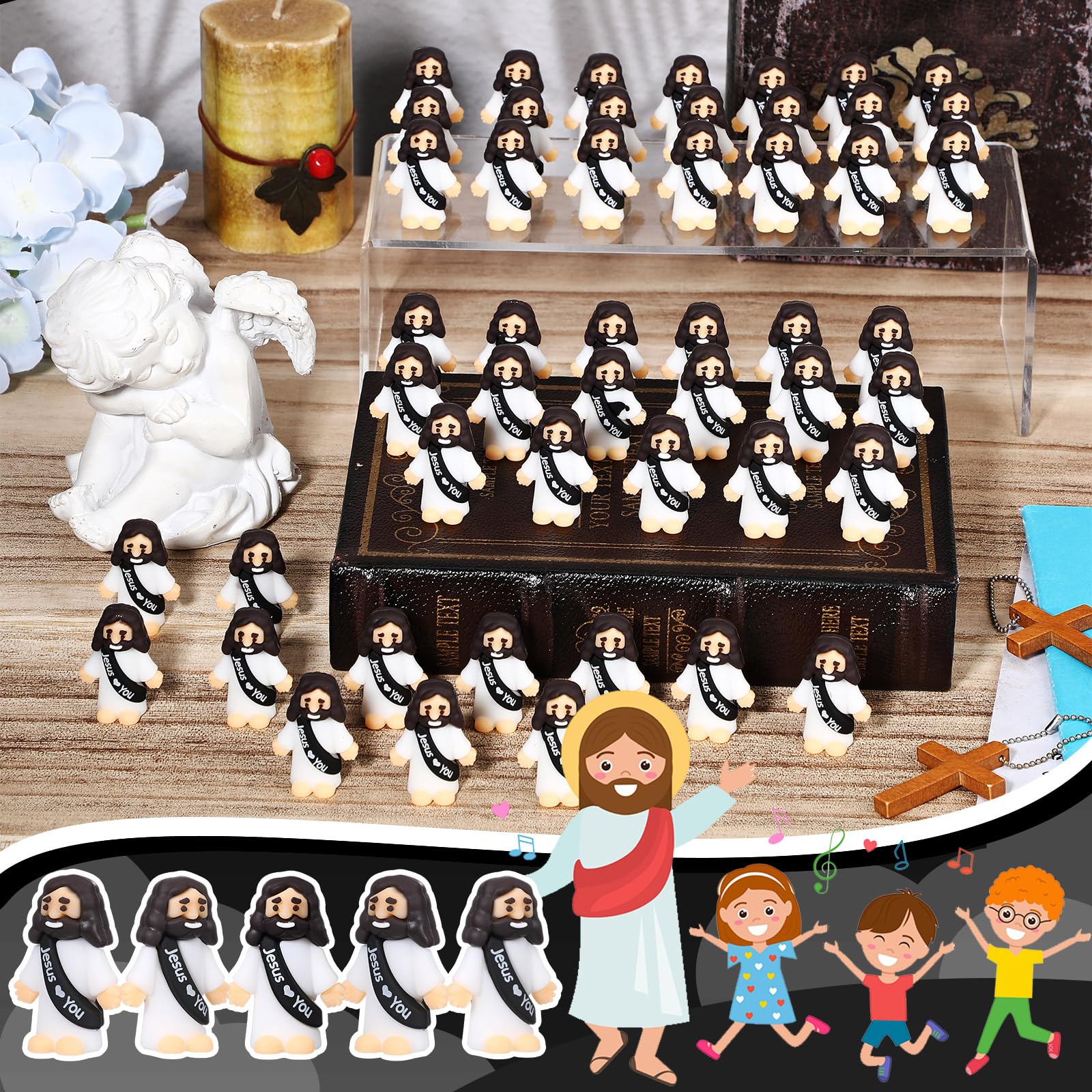 Lot de 50 mini figurines de Pâques Jésus comprenant 50 petits jouets Jésus, 50 cartes de Lot de 50 mini figurines de Pâques Jésus comprenant 50 petits jouets Jésus, 50 cartes de