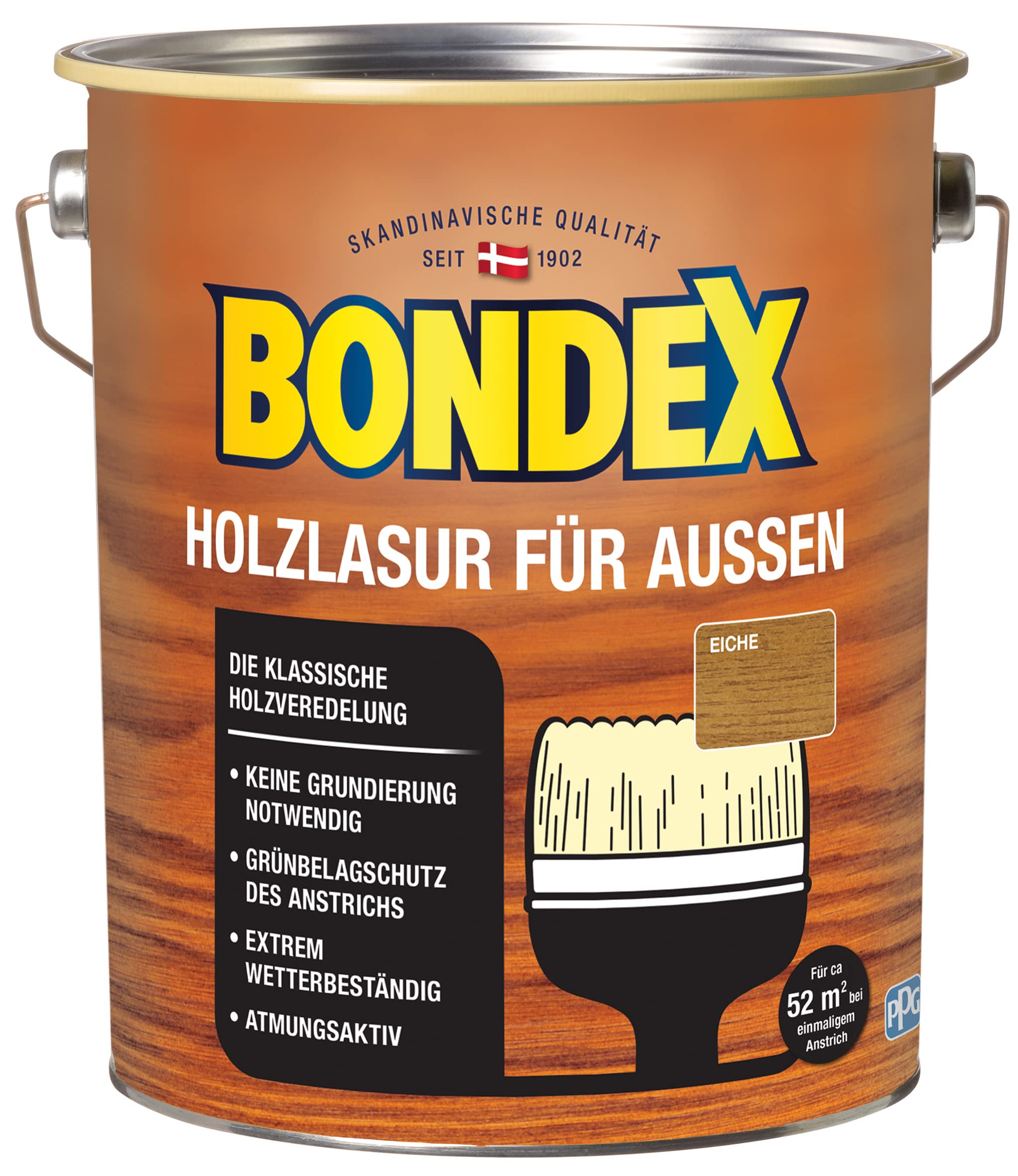 Bondex Holzlasur für Außen Eiche 4 L für 52 m² | Hoher Wetter- und UV-Schutz | Natürliches Abwittern - kein Abplatzen | seidenmatt | Holzschutzlasur | Holzlasur