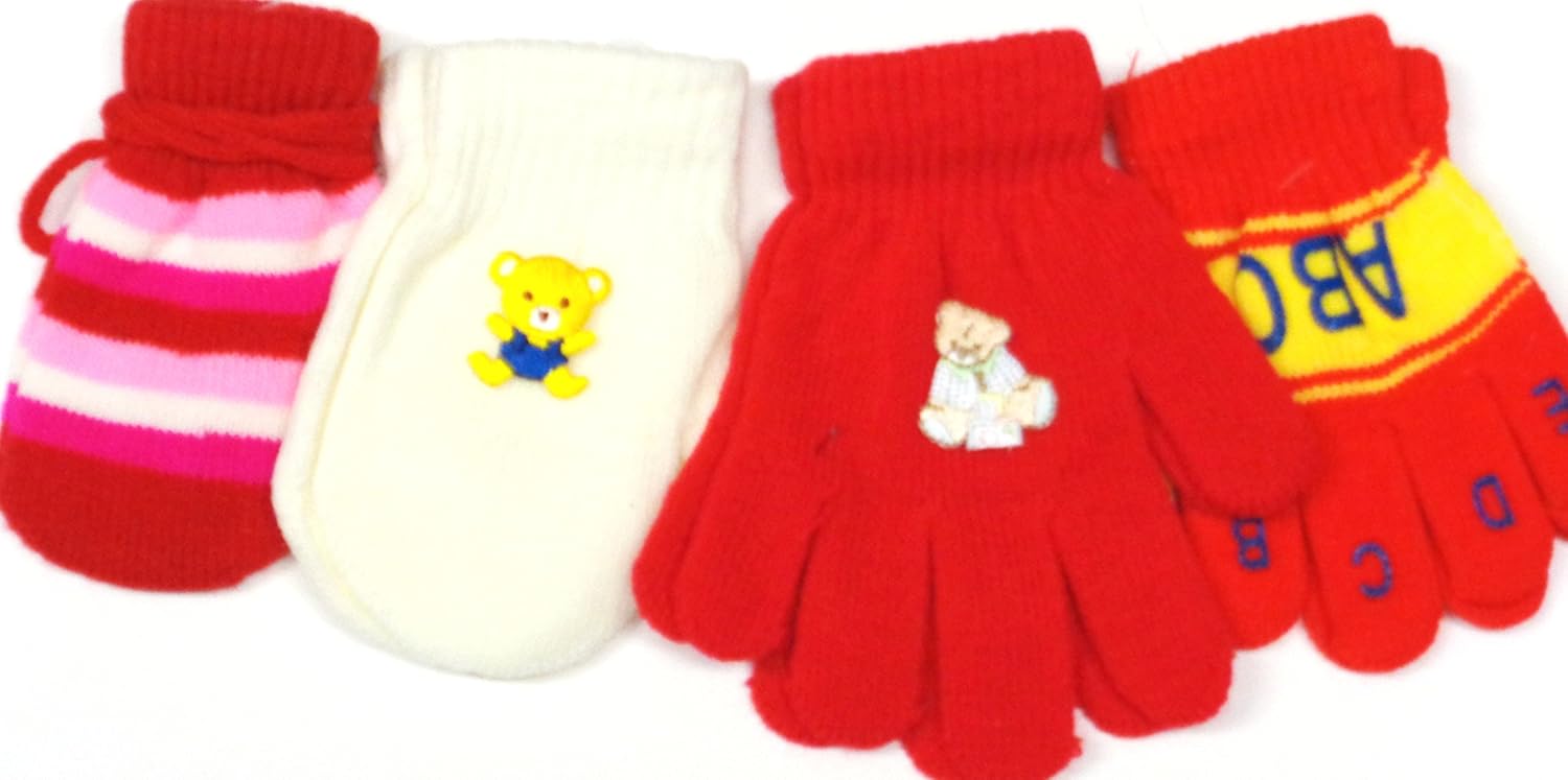 Four Pairs Magic Mittens and Gloves for Infants Toddlers Ages 6 Month to 3 Years