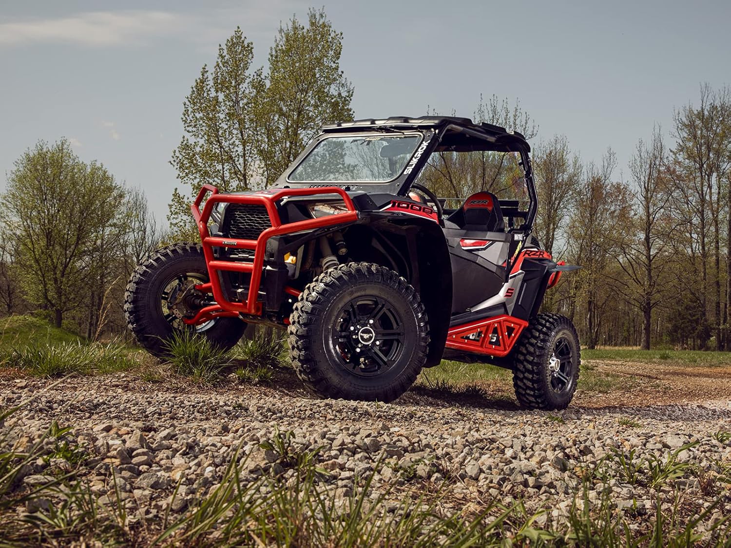 SuperATV Heavy-Duty Nerf Bars/Tree Kickers/Rock Sliders for 2016+ Polaris RZR XP Turbo | Red | 2-Seater | Constructed of 3 mm Carbon Steel | UV-Resistant Powder Coat Finish | Easy Installation
